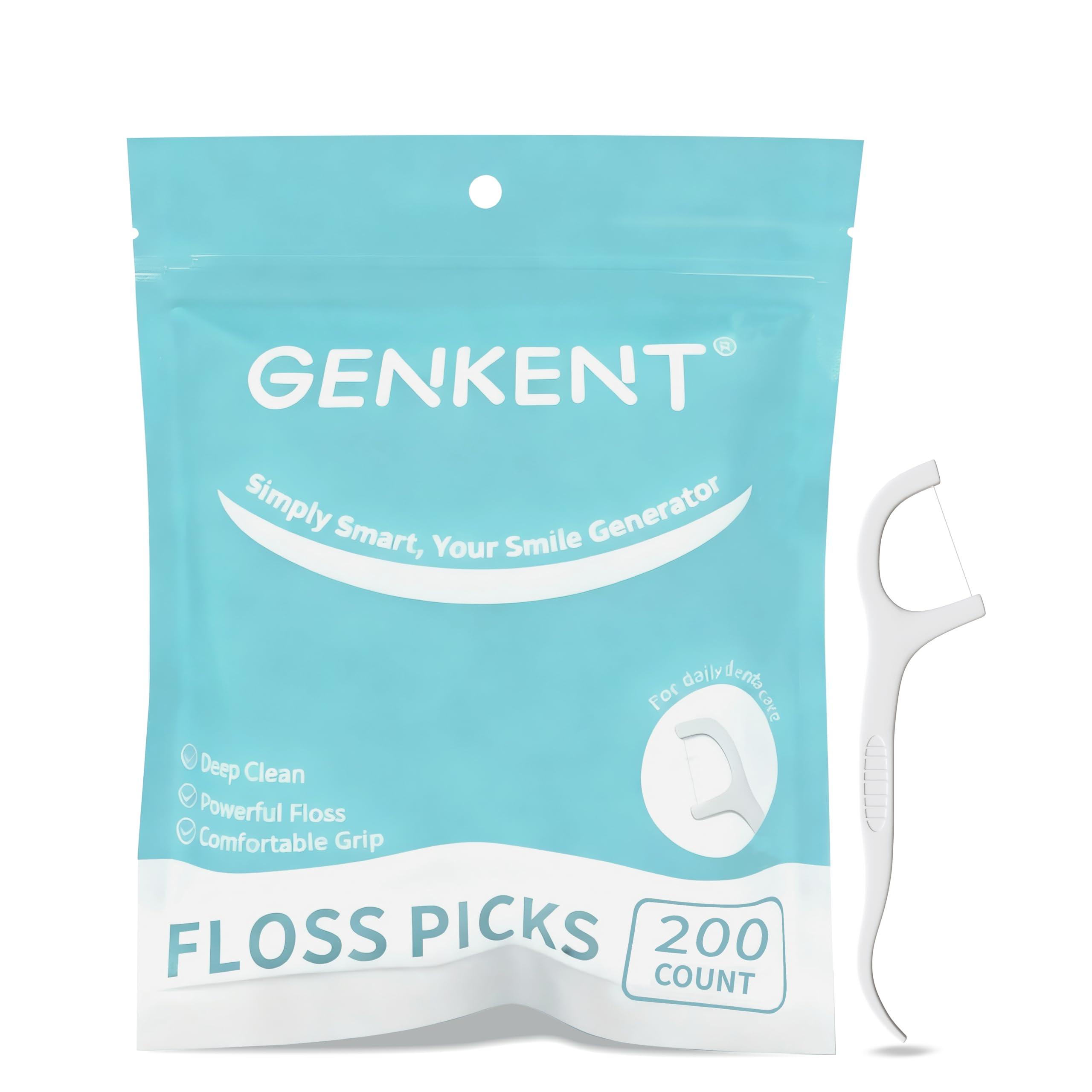GENKENT Floss Picks 200 Count Dental Floss Sticks Tooth Picks Flossers Teeth Cleaning Tools with Toothpicks