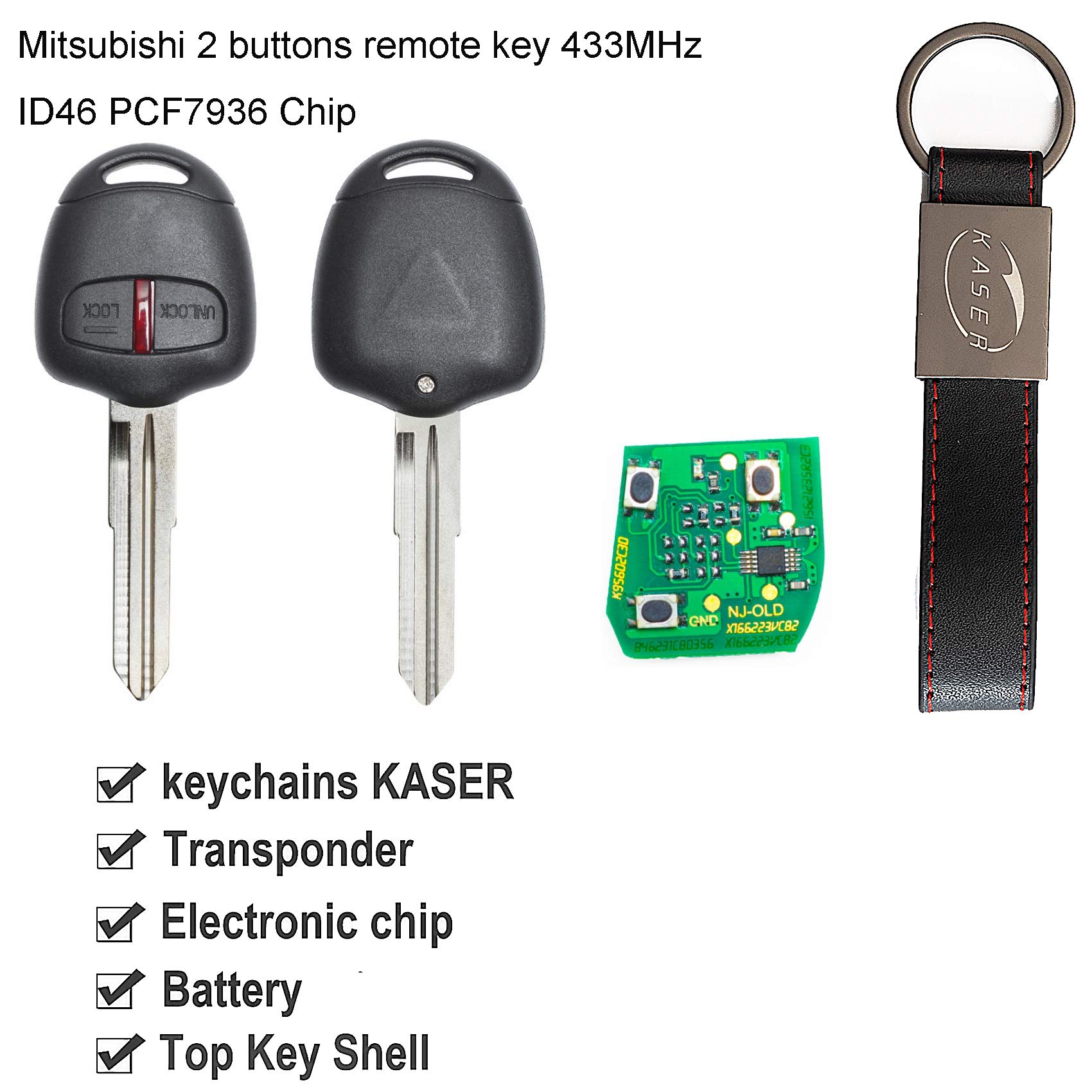 Clé à Distance 433 MHz Pour Mitsubishi (L200, Outlander, Etc.) - 2 Boutons, Emplacement Gauche, Chip MIT8 PCF7936-ID46