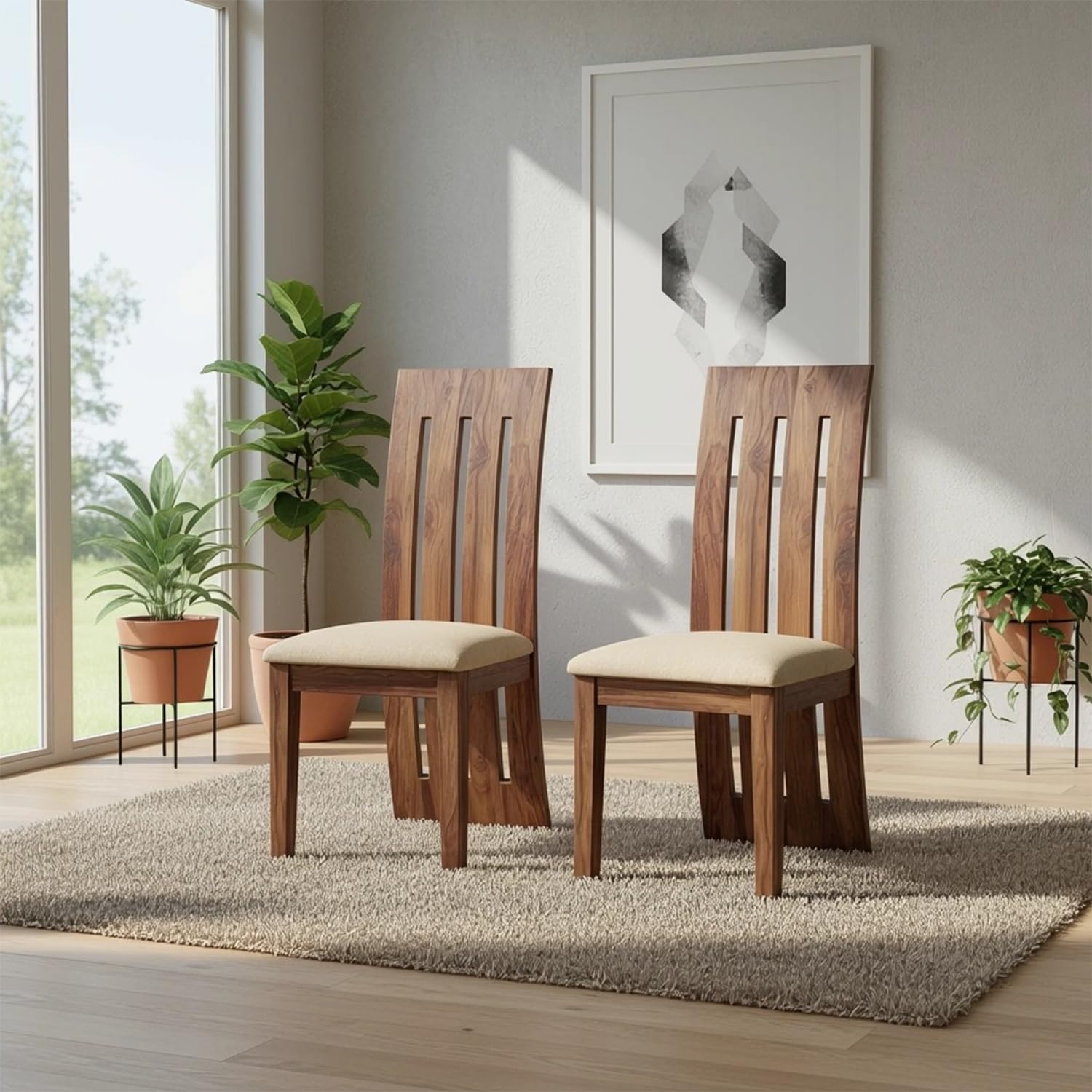 ROUNDHILL Sheesham Wood Multipurpose Dining Chairs Set of 2 with Cushion for Living Room Study Chairs for Students Wooden Seating Chair for Office Furniture (Honey Finish)-image-49
