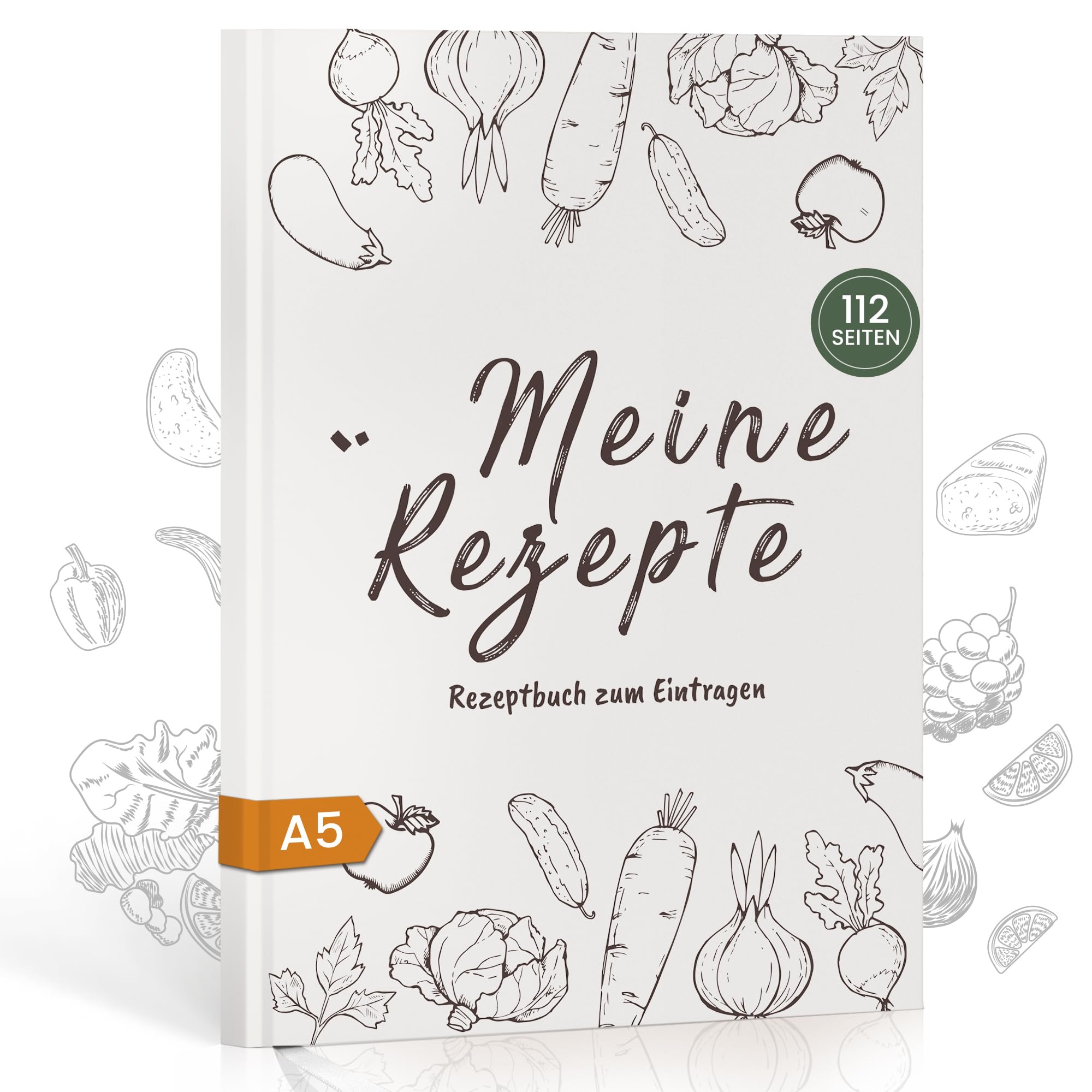 Rezeptbuch zum Selberschreiben A5 - 112 Seiten, DIY Kochen Rezeptbuch- & Backbuch zum Ausfüllen, mit Inhaltsverzeichnis und Schutzcover – Ideal zum Verschenken an Kochliebhaber, Küchengeschenke Grau