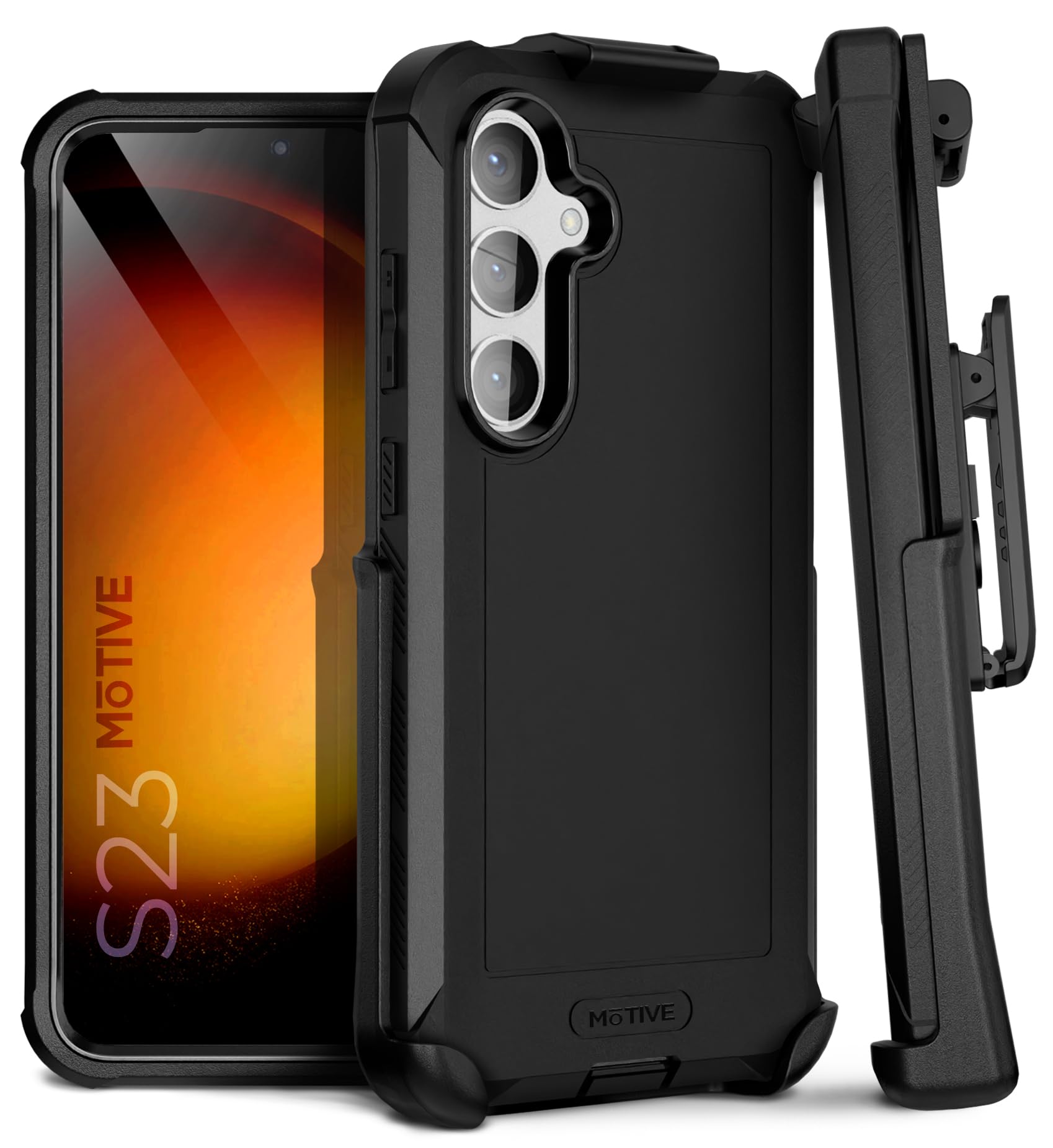 MOTIVE Designed for Samsung Galaxy S23 Case with Belt Clip, Military Grade Quad-Layer Rugged Phone Case - Black, Heavy Duty s23 Protective Case 6.1" |