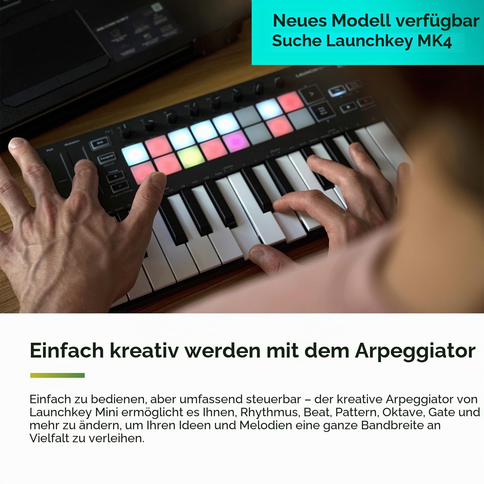 Novation Launchkey Mini [MK3] – Tragbarer USB/MIDI-Keyboard-Controller mit 25 Tasten und DAW-Integration. Fixed-Chord-Modus und Arpeggiator – für die Musikproduktion