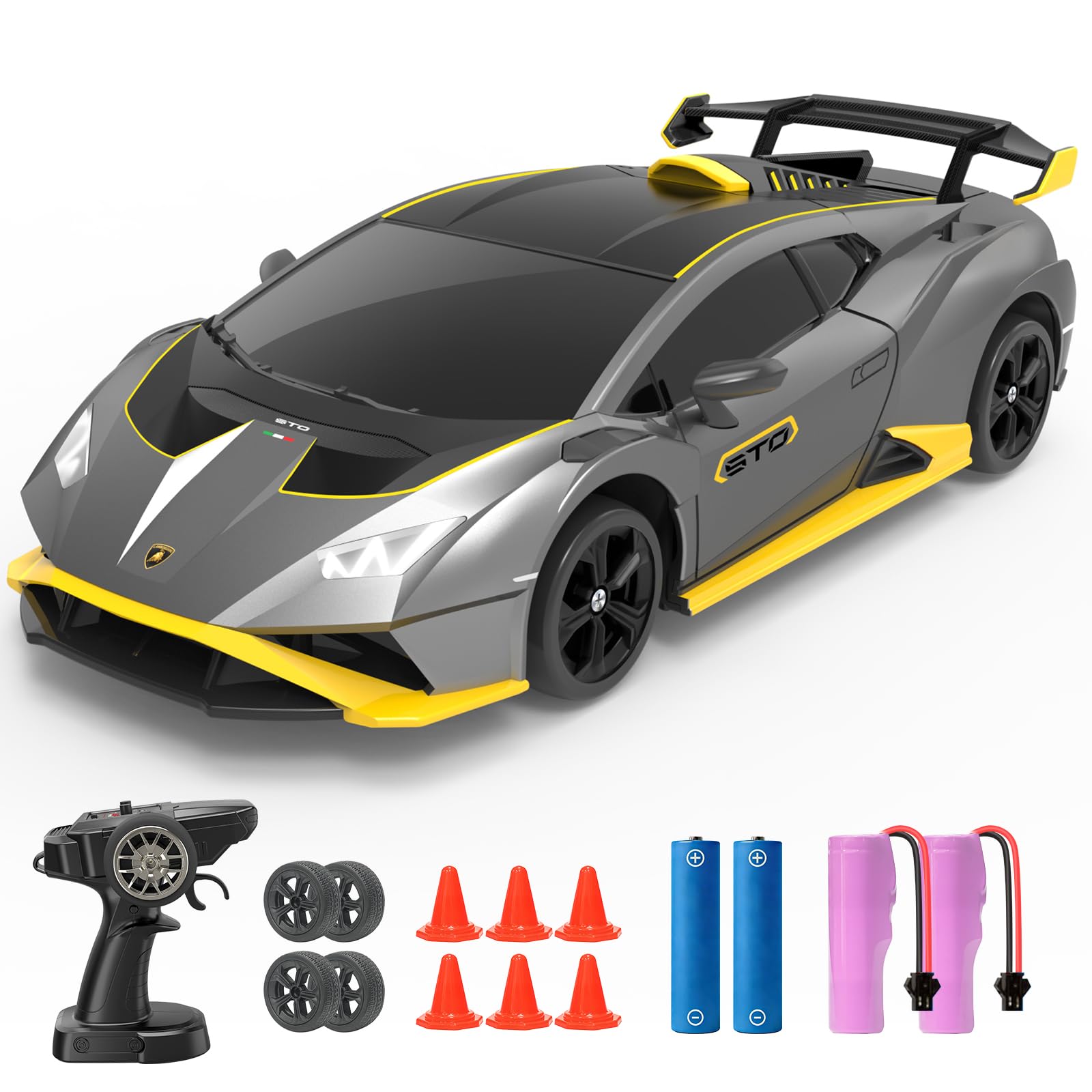 YONCHER Macchina Telecomandata, RC Drift Car per Bambini, Lamborghini con licenza ufficiale, 1:24 20KM/H 4WD Macchine Telecomandate, Radiocomandata Auto per Adulta