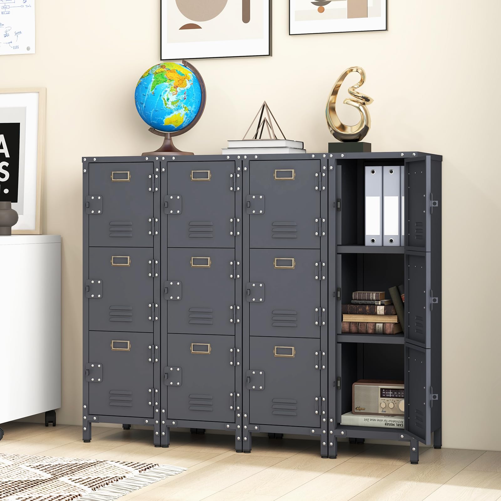 KOMFOTTEU Armario de Metal con 3 Puertas con Cerradura, 30 x 35 x 100 cm | Estantería Archivador con Dispositivo Antivuelco, Gabinete Vertical Industrial , Organizador para Oficina