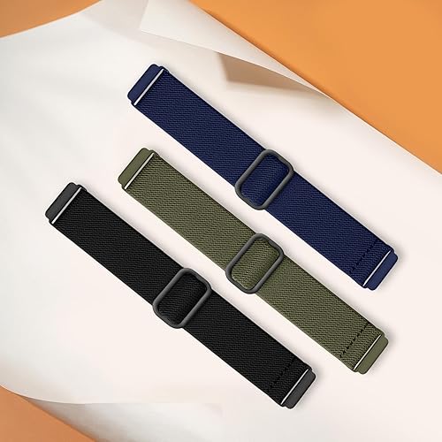 Vista 32 de Maledan Paquete de 3 correas elásticas Solo Loop compatibles con Fitbit Versa 2, para mujeres y hombres, correa de reloj deportiva de nailon suave