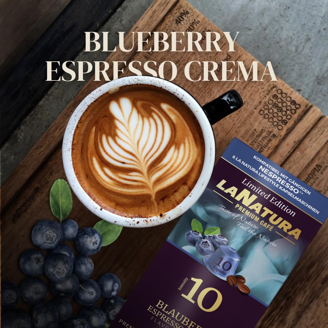 Kaffee Blaubeere Espresso Crema Premium Aromatisierter 110 Aluminium Kaffeekapseln | 100% Recycelbar | La Natura Lifestyle