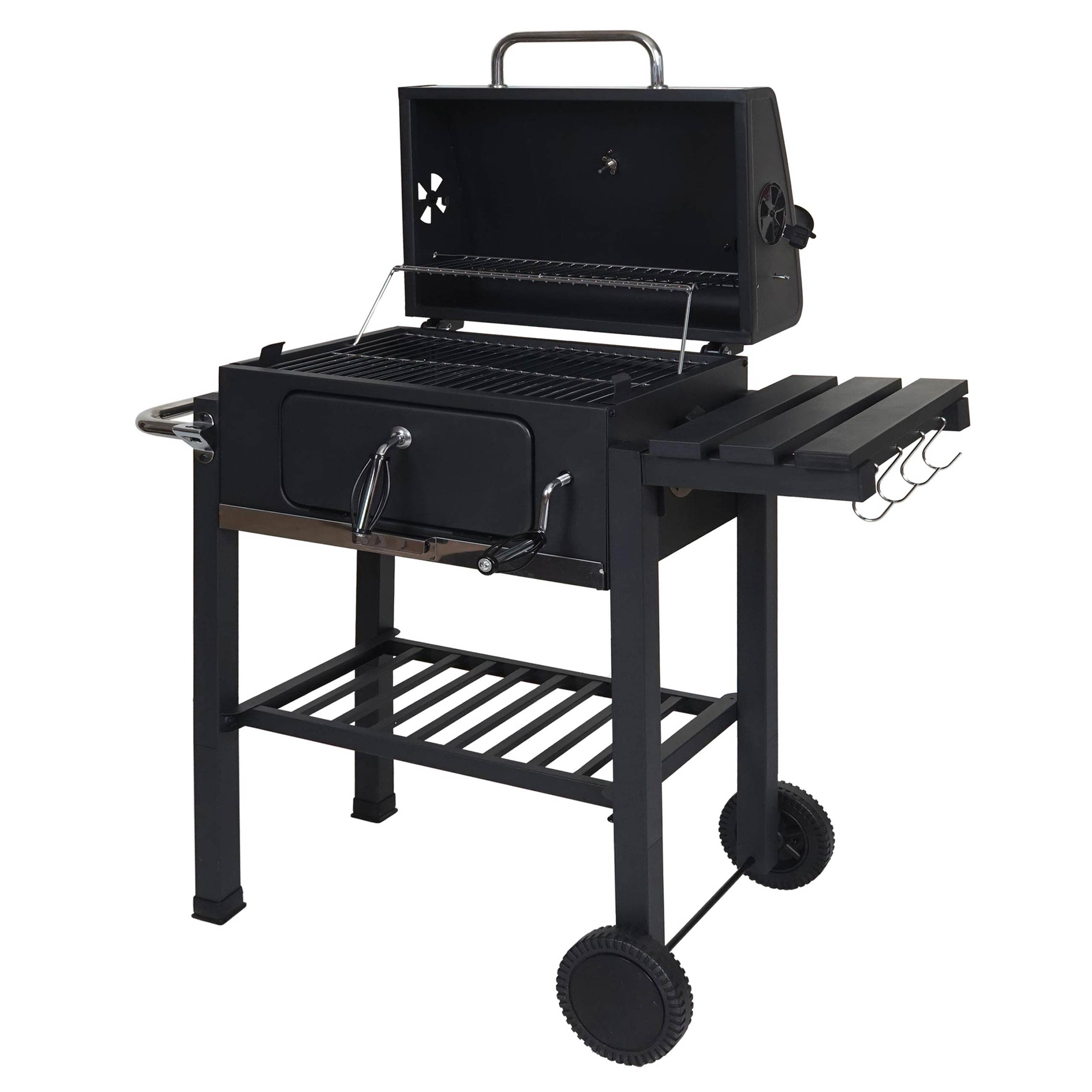 HWC-K93 - Barbacoa Parrilla de carbón vegetal (110 x 100 x 51 cm), color negro | Barbacoa de carbón vegetal, barbacoa, barbacoa, barbacoa de jardín, con tapa, estantes