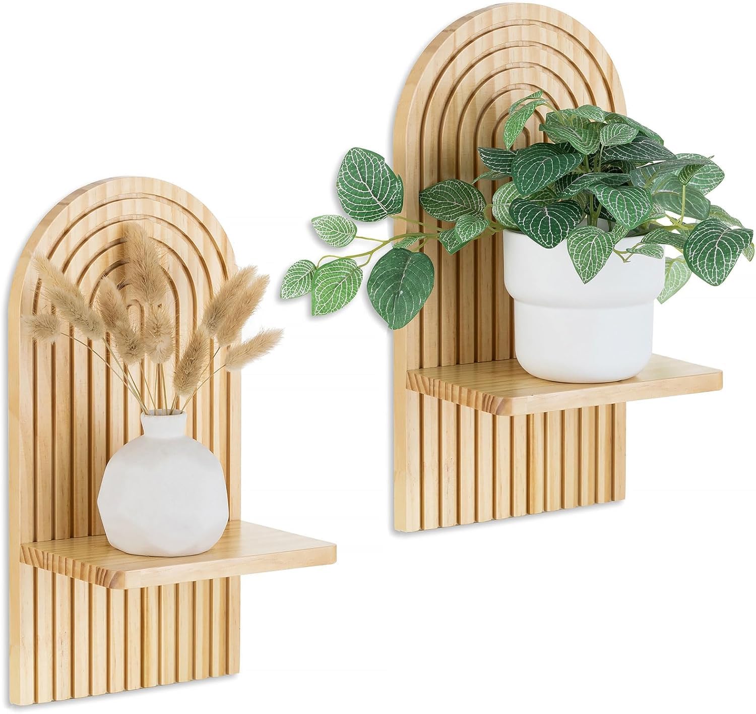 Étagères murales bois arc-en-ciel boho lot de 2 pour décoration de chambre