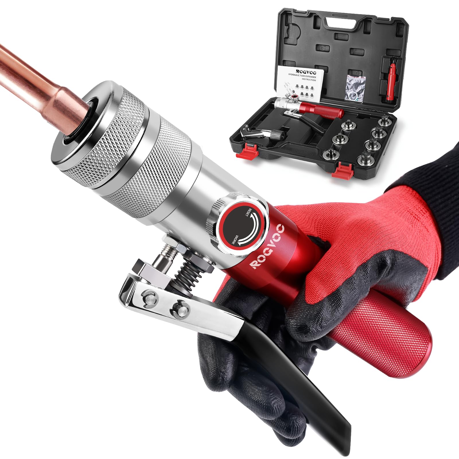 Hydraulic Tube Expander, HVAC Copper Swaging Tool Kit for 3/8 to 1-1/8 Inch OD, 7 Pipe Expander Heads, Pipe Cutter, Deburring Tool for Soft Copper and Aluminum Pipes