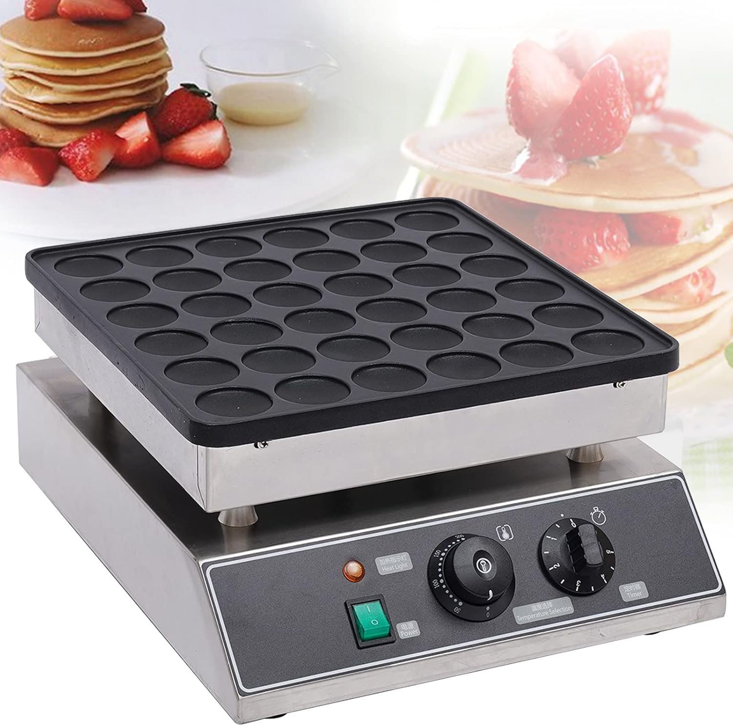 110V 36 Holes Mini Dutch Pancakes Maker 1000W Commercial Muffin Machine Stainless Steel Non-stick Home Muffin Pancake Machine for Bakery Home and Kitchen Restaurant (13.58" x 15.94" x 7.28")
