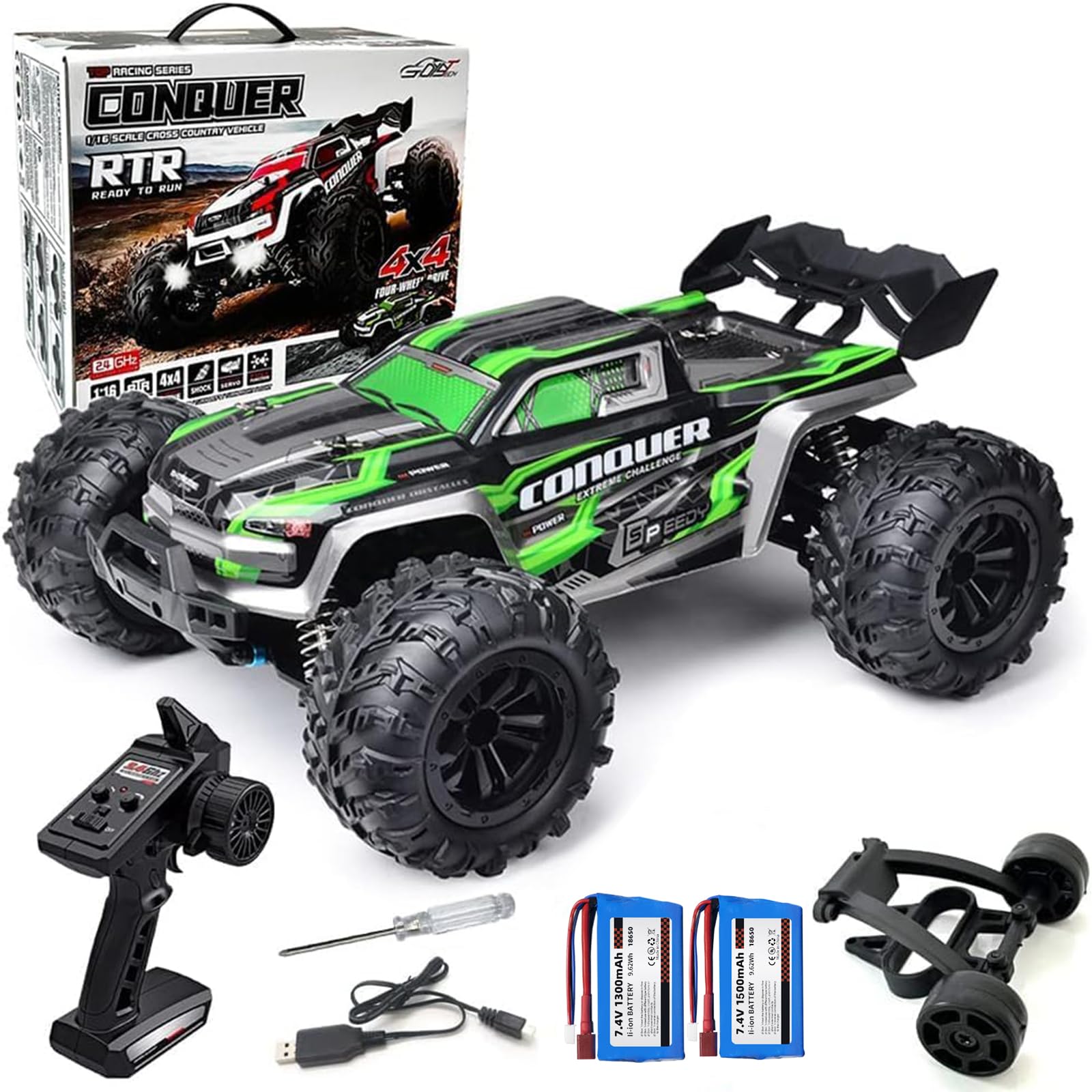 Photo 1 of Yidedraw RC Cars 1:16 Scale Remote Control Car 50 KMH High Speed Fast 4WD RC Truck for Kids Adult Boys Toys 2.4 GHz All Terrains RC Buggy Off-Road Drift RC Monster Trucks with 2 Batteries (Green)