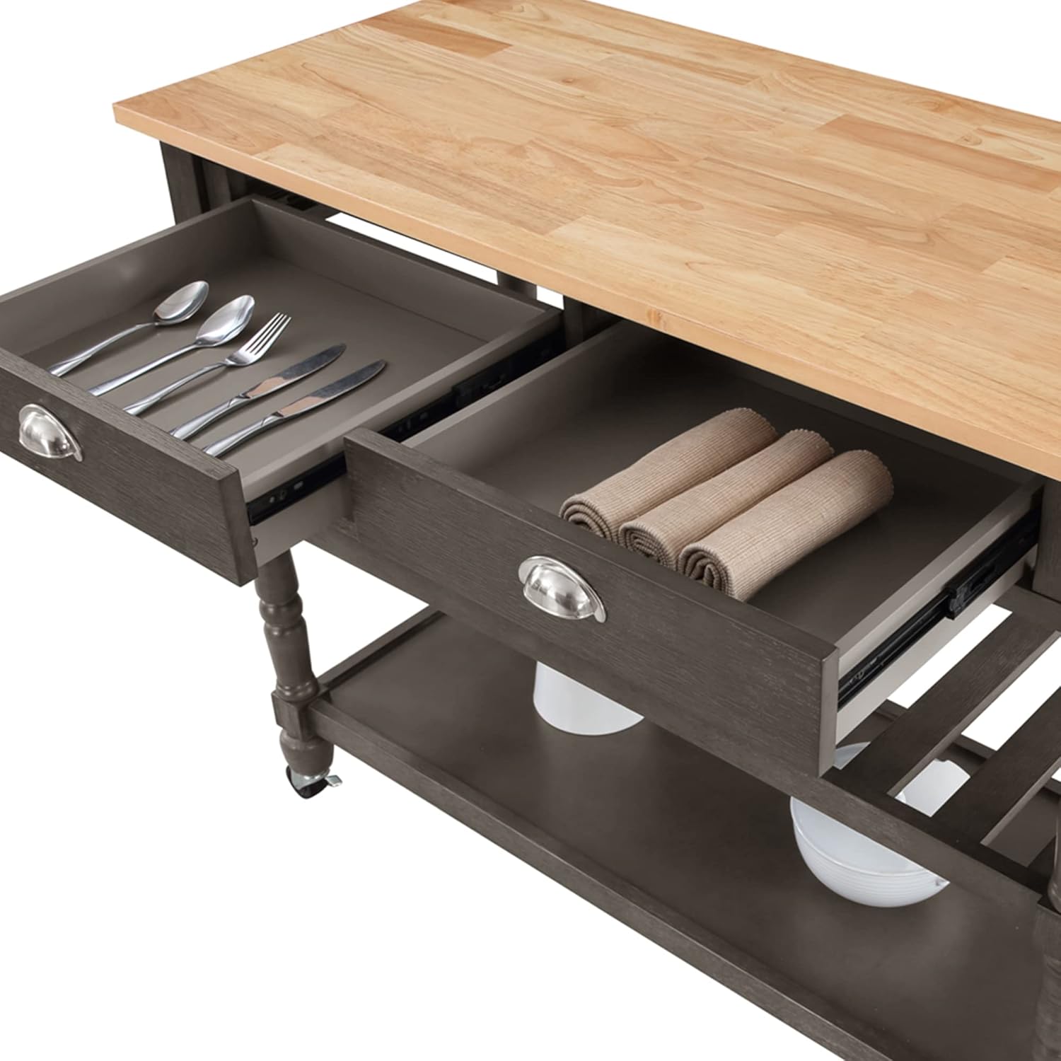 Classic Butcher Block Kitchen Cart with Wine Storage and Drawers