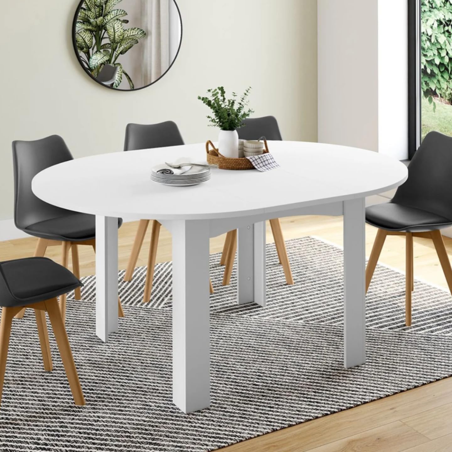 IDMarket - DONA mesa de comedor redonda extensible 4-8 personas blanco 110-150 cm