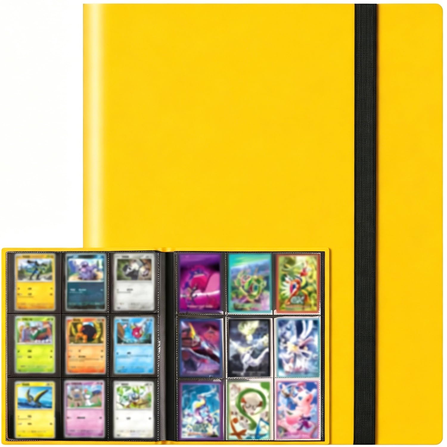 Trading Card Binder 9 Pocket, Card Collection Binder with 360 Side Loading Pocket Card Book Fit for MTG Baseball Football Sports Card Play Cards, Game Cards(Yellow, 360 Pockets)