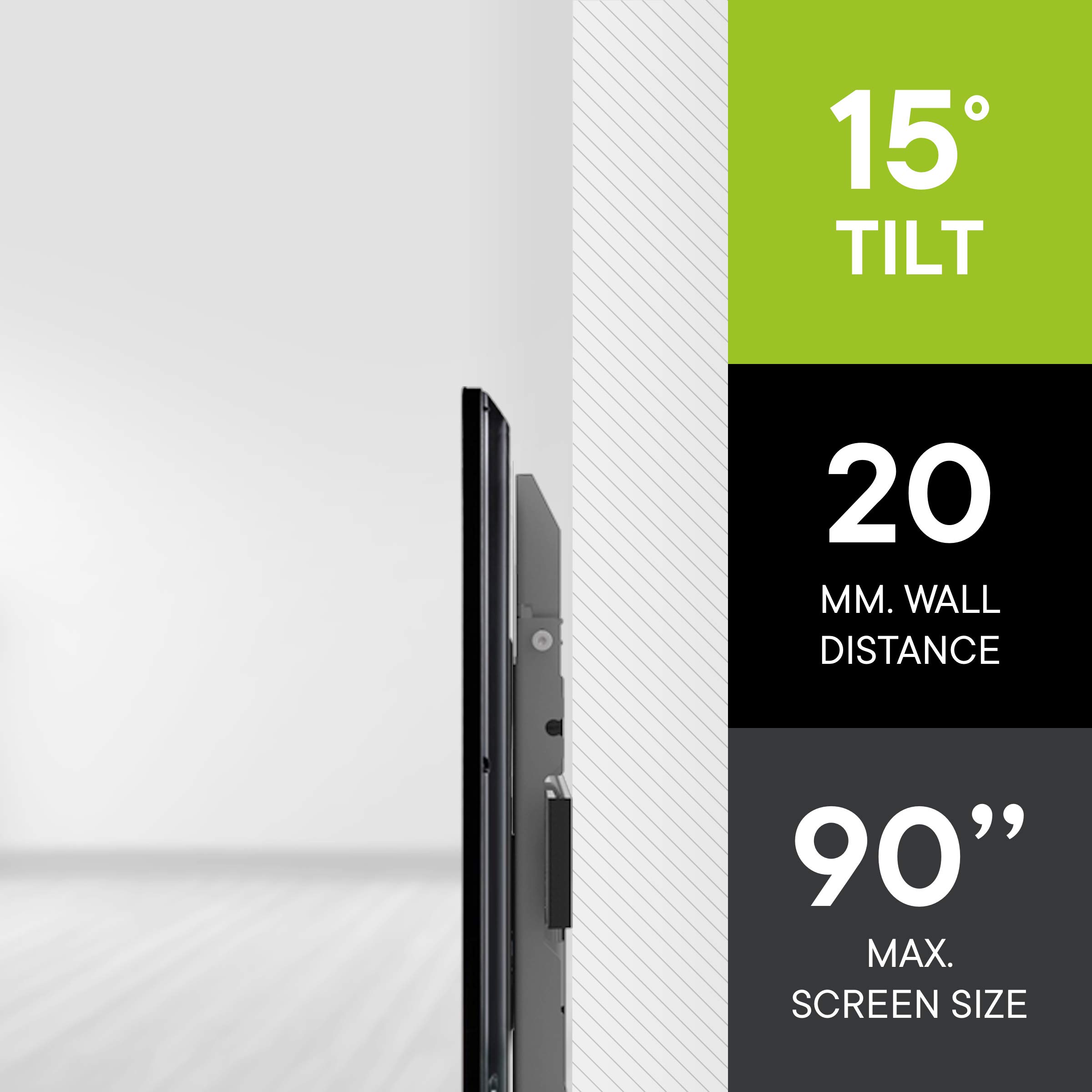 Support Plat Ultra Slim de One For All, inclinable à 15° - Fixation Murale - Écrans de 32 à 90 Pouces - Tous Types de téléviseurs - Noir - WM6621