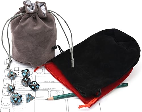 Miniatura 4 de Bolsa de dados con cordón rojogrisnegro, tela de Calabozos y Dragones, bolsa de dados de tela de algodón de pie, bolsa para dados de D&D, bolsa
