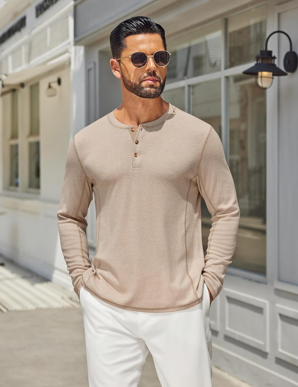 COOFANDY Men's Henley Shirts Long Sleeve Casual Maverick Slub Henley T-Shirts Lightweight Basic Tee - Image 4