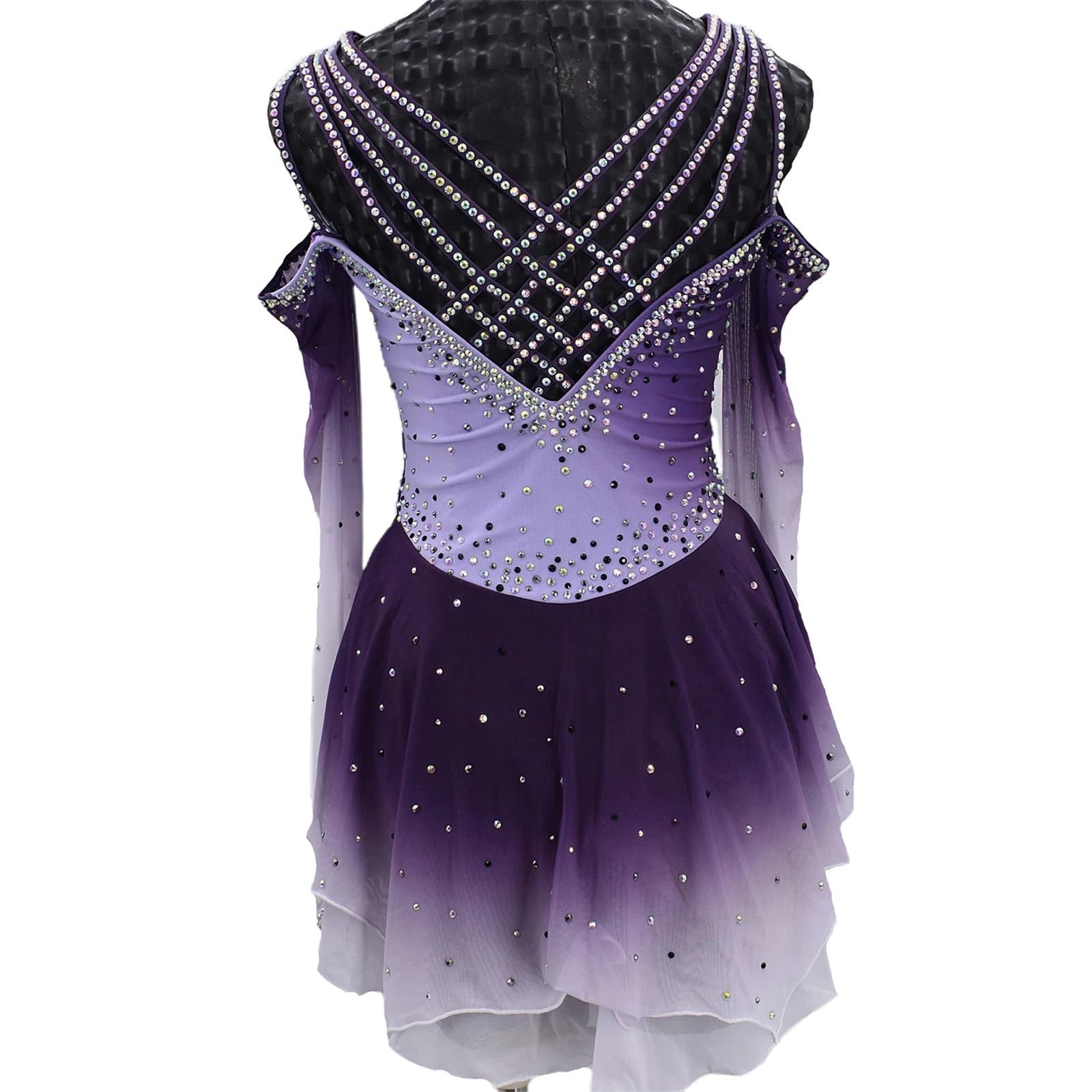 Vestido de competición de patinaje artístico sobre hielo for niñas, espalda abierta, equipo de mujer, traje de baile degradado con diamantes de imitación brillantes