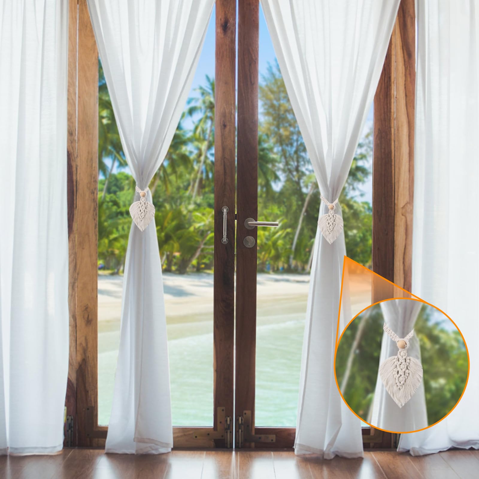 Fermatende Boho In Cotone - Set 4 Pezzi Beige, Lavorati A Mano Per Tende - Foto 5