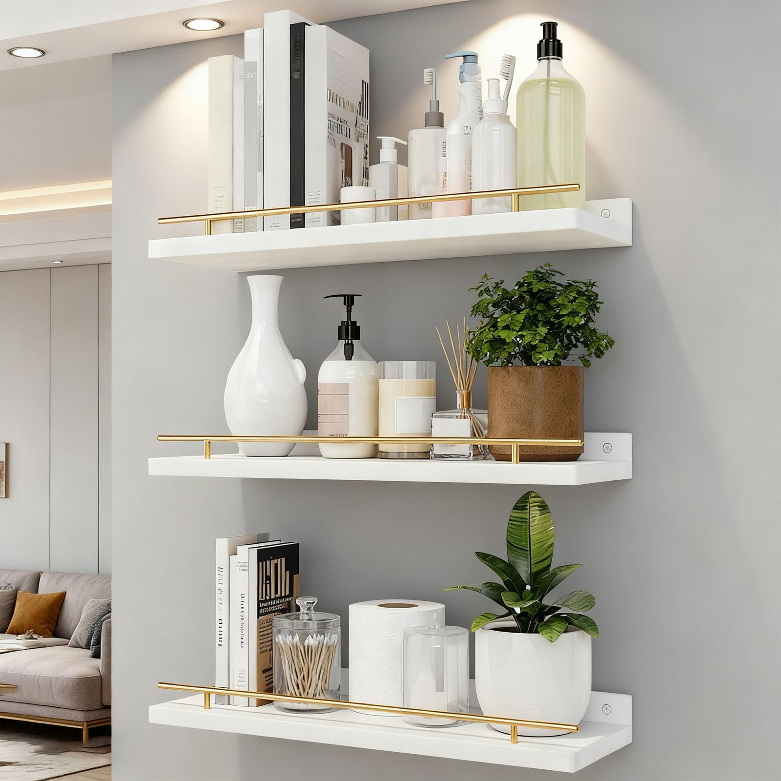 3PCS Estantes Flotantes de Madera 40x15cm, Baldas Flotantes Blancas para Pared, Estanterías de Madera para Pared, Estantes Colgantes dePared para Dormitorio, Cocina, Oficina o Sala de Estar