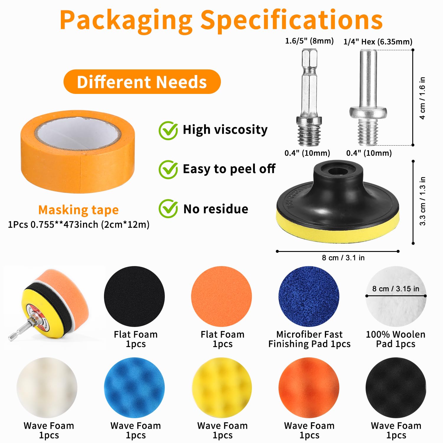 Lot de 120 embouts de polissage pour visseuse sans fil, disques abrasifs humides de 75 mm, tampons de polissage de 75 mm, éponges de polissage de voiture pour polissage, ponçage, cire