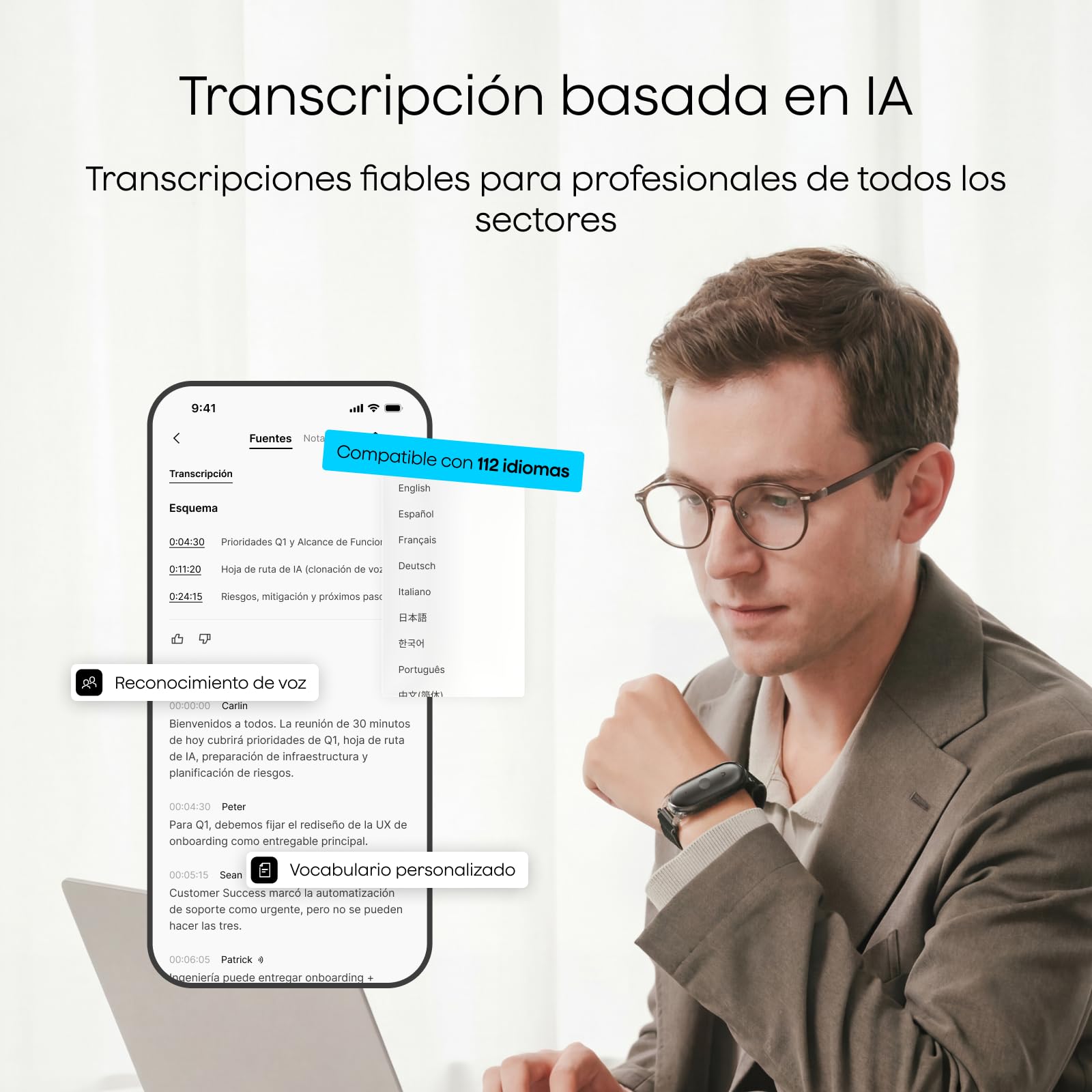 Plaud NotePin S Grabadora de Voz IA con botón de grabación táctil Transcripción IA Resúmenes Tomar Notas Transcripción Resumen IA para Reuniones Llamadas Entrevistas Charlas Clases con 4 Accesorios