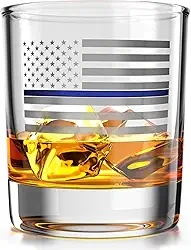 Thin Blue Line American Flag - Old Fashioned Whiskey Rocks Bourbon Glass - Capacidade de 290 ml