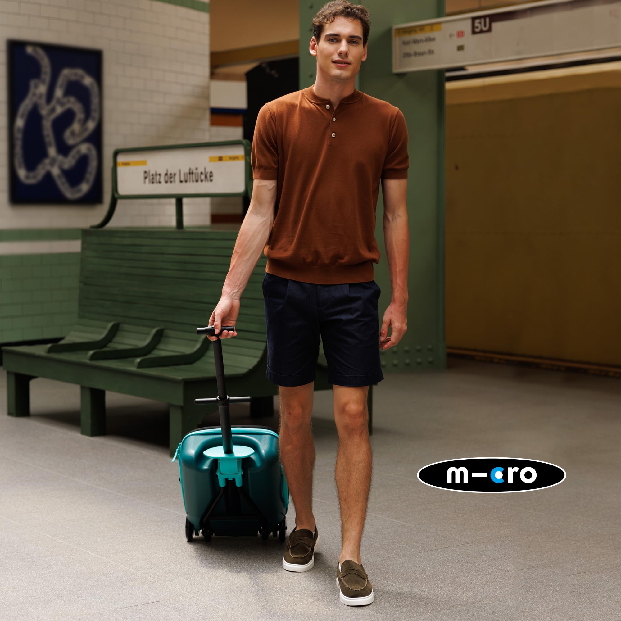 Micro™ Ride on Luggage Eazy Weekender | Das ORIGINAL | Reisetrolley mit Rollen | Höhenverstellbar & klappbar | Einkaufstrolley und Handgepäck IATA konform | Koffer & Trolley in einem