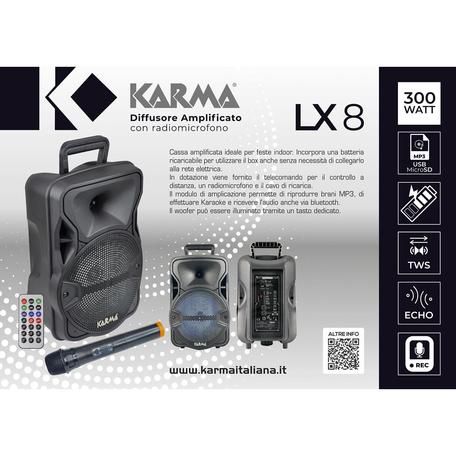 Diffusore amplificato con radiomicrofono 300W PMPO
