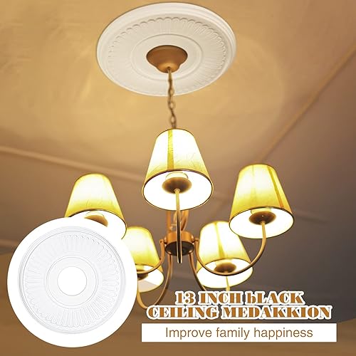 Miniatura 6 de Liliful Medallón de techo de poliuretano para lámparas de techo, luz de techo blanca, medallón decorativo para ventilador de iluminación, cubiertas