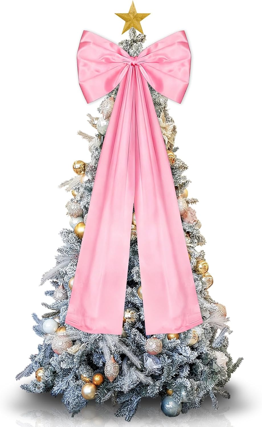 Giant Pink Bow Christmas Decorations, Double-layer Satin Bows for Coquette Room Decor, Christmas Tree Topper Bow for Home Wreath Wall Backdrop Birthday Wedding Party Decor (Pink Bow, 24 x 42 Inches)