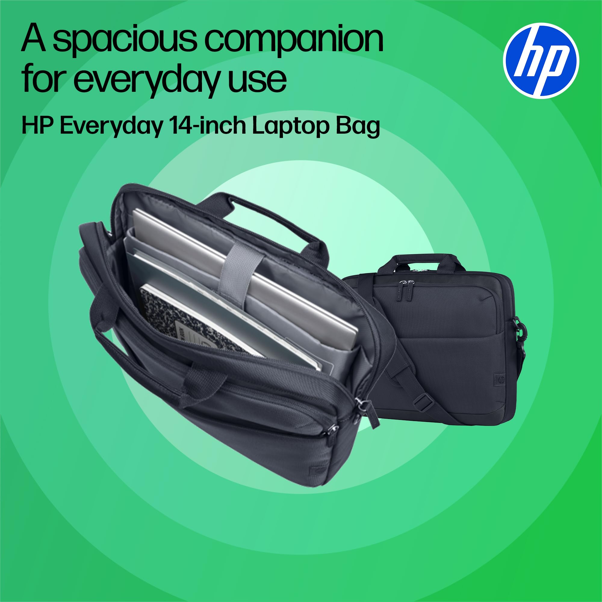 HP Torba na laptopa Everyday 14", wykonana z poliestru z recyklingu 600D, 9L, wyściełana przegródka, wodoodporna, odpinany pasek na ramię, szara