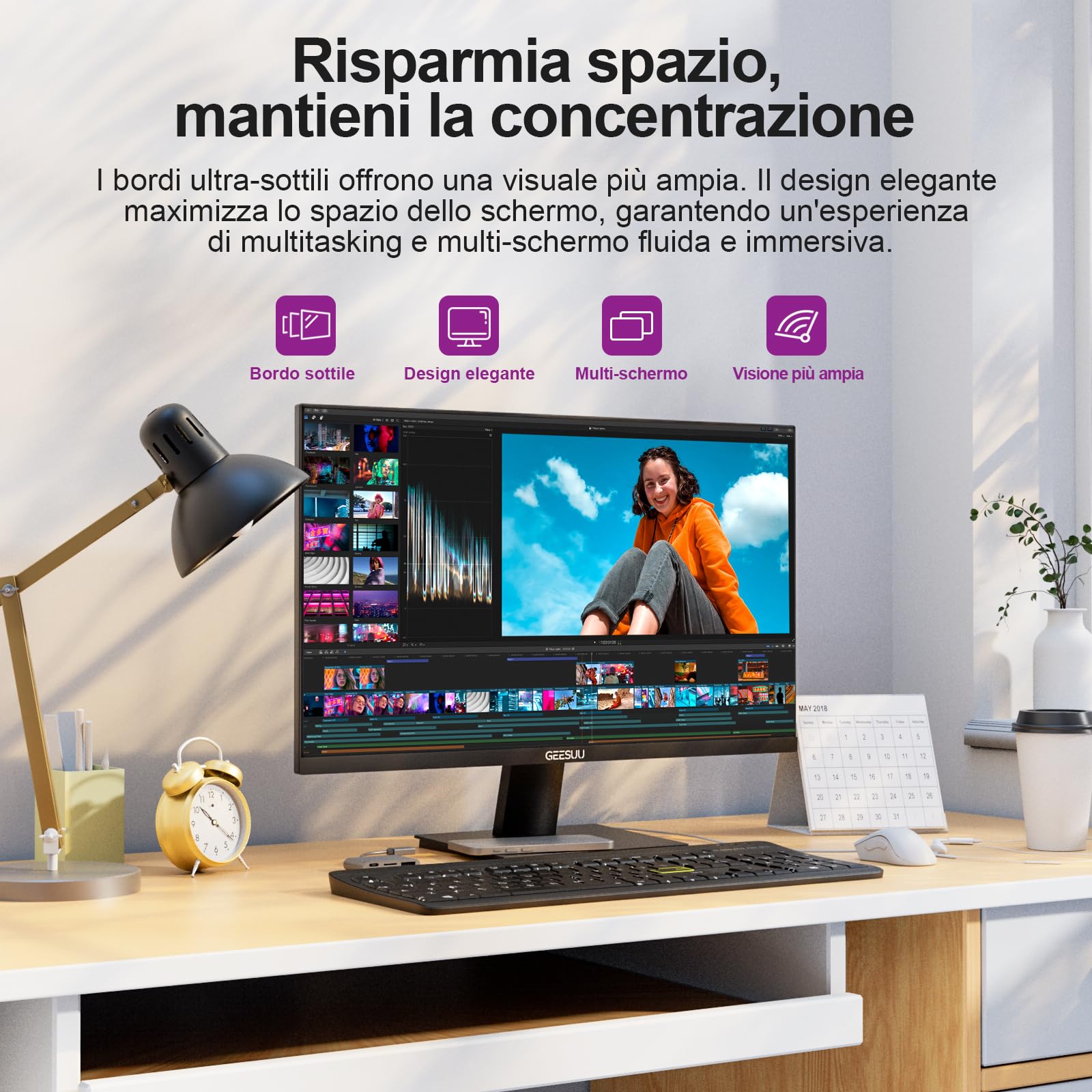 Monitor PC 24 Pulgadas, Computer Gaming Pantalla Ordenador 144Hz, Full HD, VESA 75x75mm, 6ms, VA, 99% sRGB, Luz Azul Baja, HDMI 2.0, DP1.2