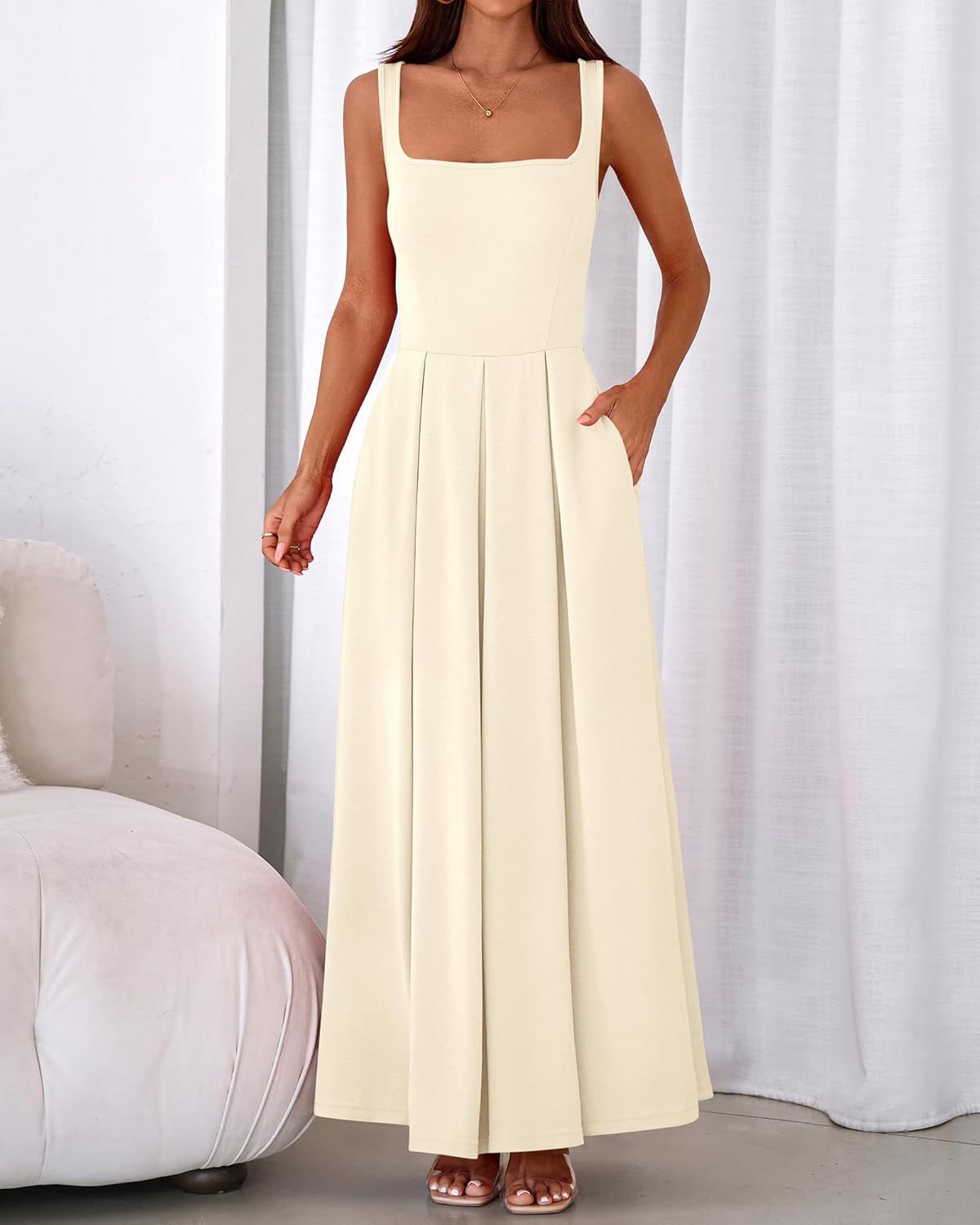 BTFBM Women Summer Square Neck Maxi Dress Spring 2026 Elegant Classy Sleeveless Formal Wedding Guest Cocktail Dresses - Image 7