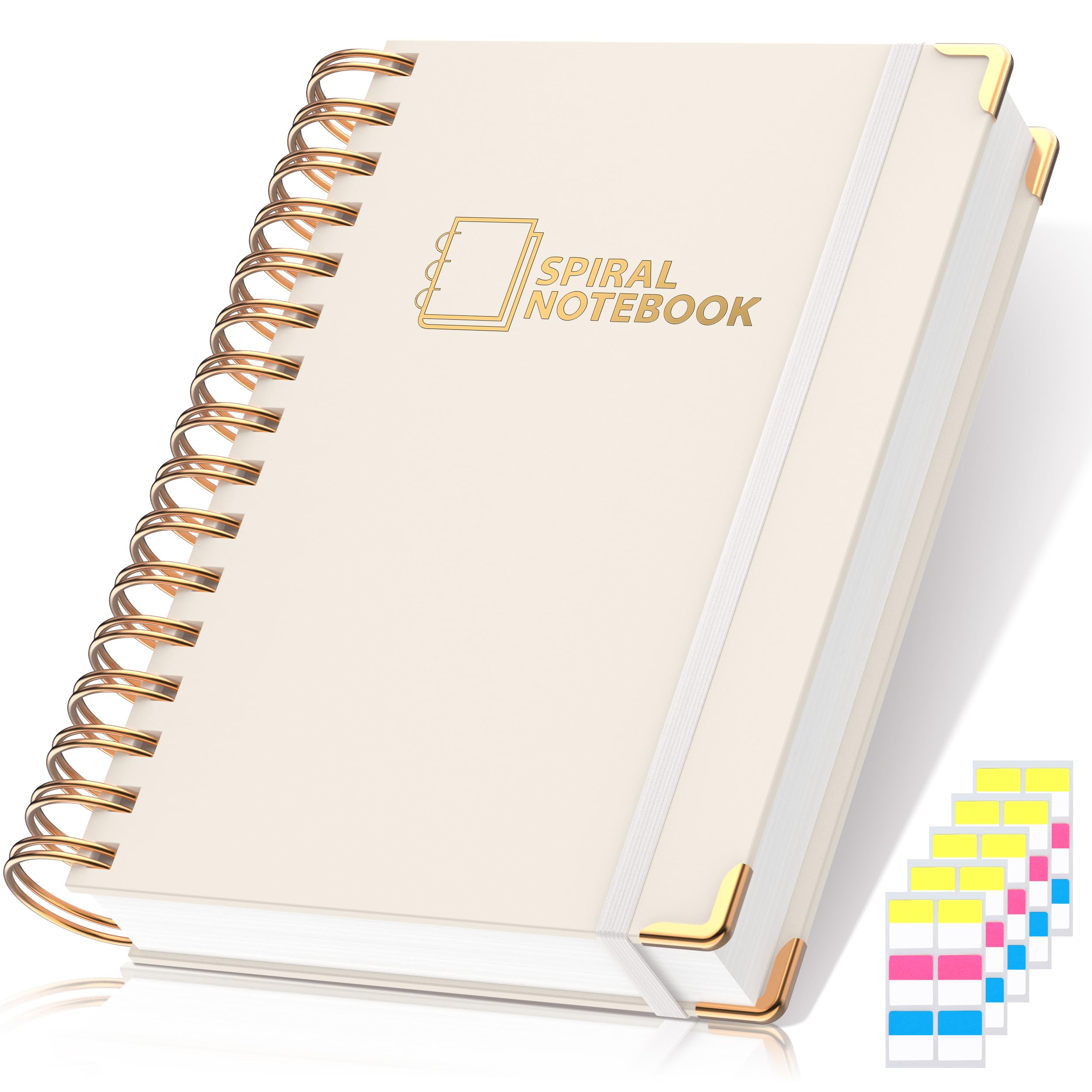 MSTONAL Lined Spiral Journal Notebook for Women Men, Medium A5 300 Pages, College Ruled Hardcover Notebooks for Work and Note Taking, Journals for Writing - Beige