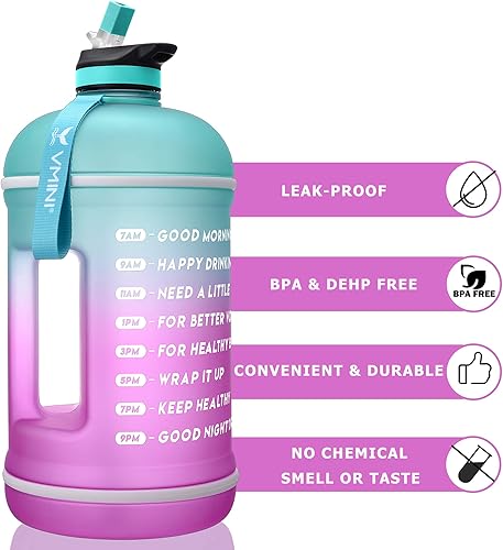 Miniatura 4 de Vmini - Botella de agua motivacional con marcador de tiempo, gran capacidad de 1 galón  128 onzas (3.8 litros) el marcador de tiempo te ayuda a