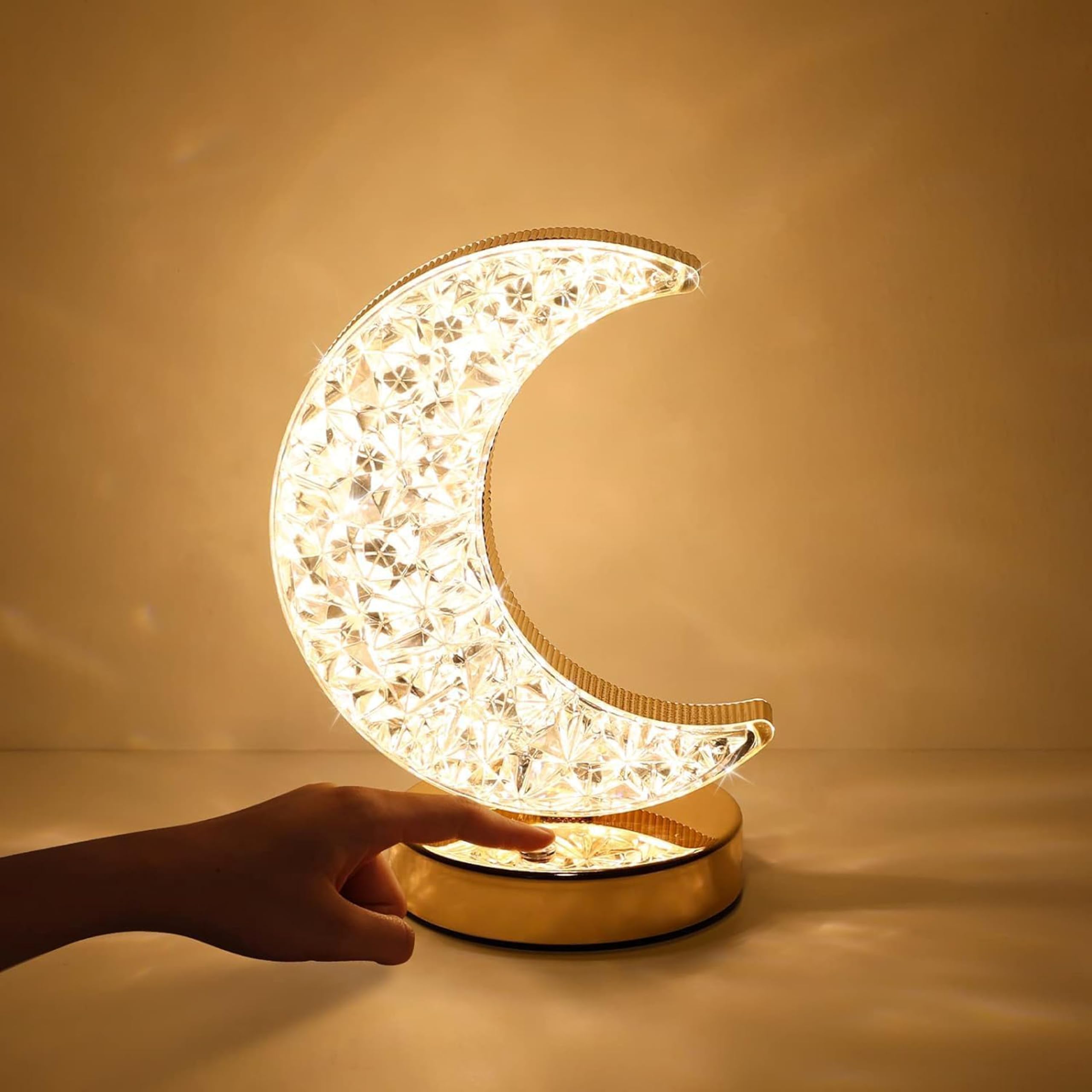 Crystal Ramadan Light, Moon Shape Touch LED Nightstand Lamp, Table Lamp for Home Bedroom Living Room Decorations