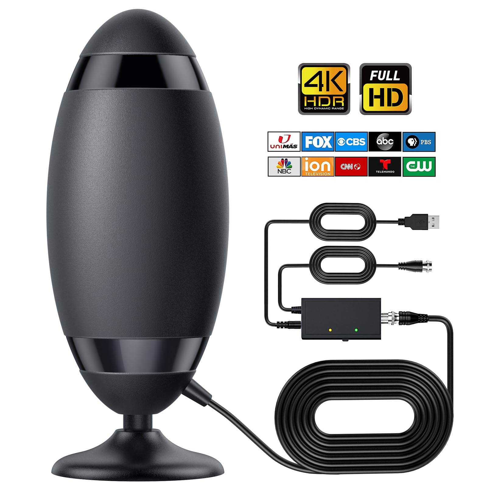 300 Mile Range HD Digital TV Antenna – Indoor, 4K Ready, With Amplifier – Gets ABC, CBS, NBC, FOX Free