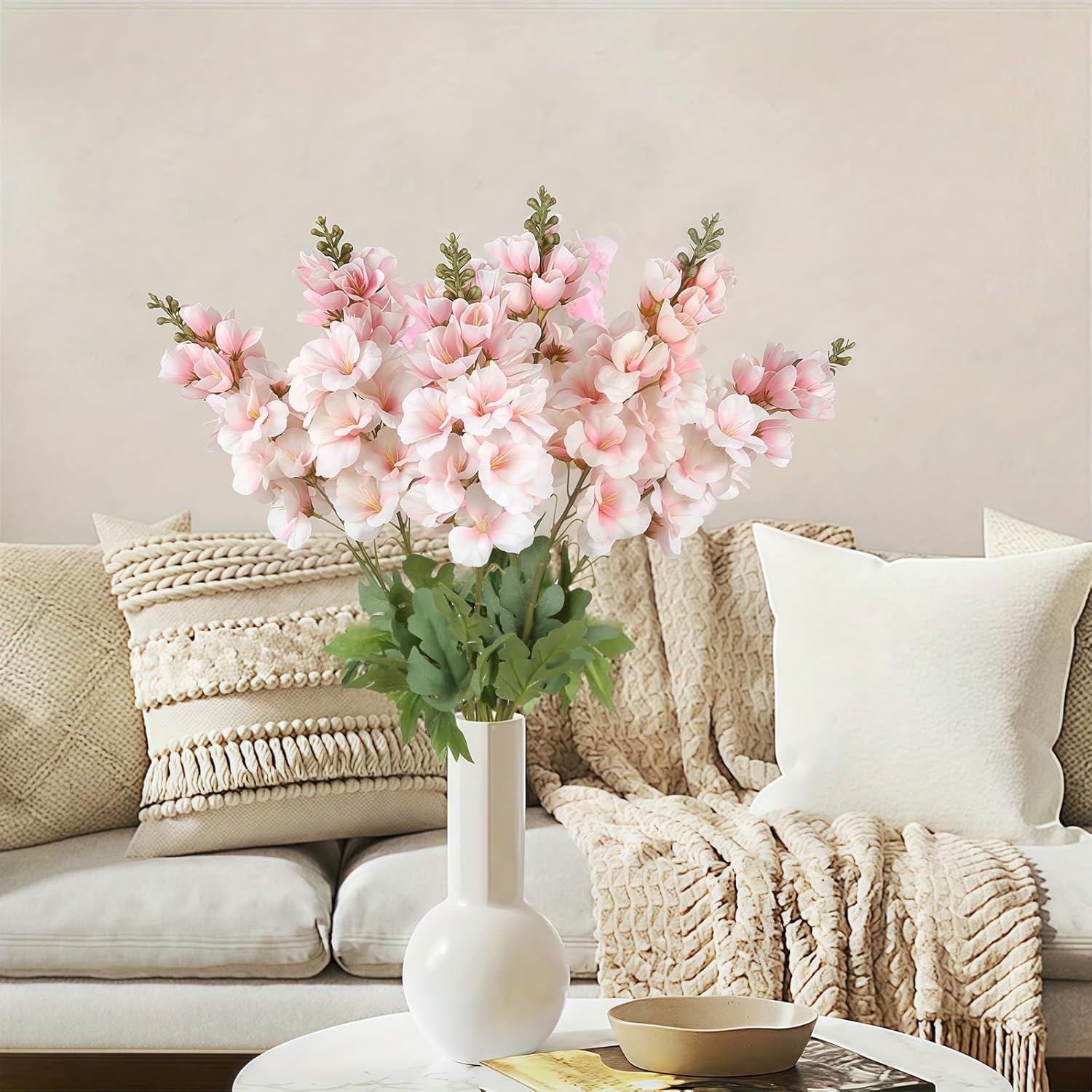 6PCS Pink Gladiolus Artificial Flowers 33.5in Long Stem Fake Silk Flowers Faux Gladiolus for Tall Vases Wedding Home Party Centerpieces Table Decor Floral Arrangements (Light Pink) - Image 2