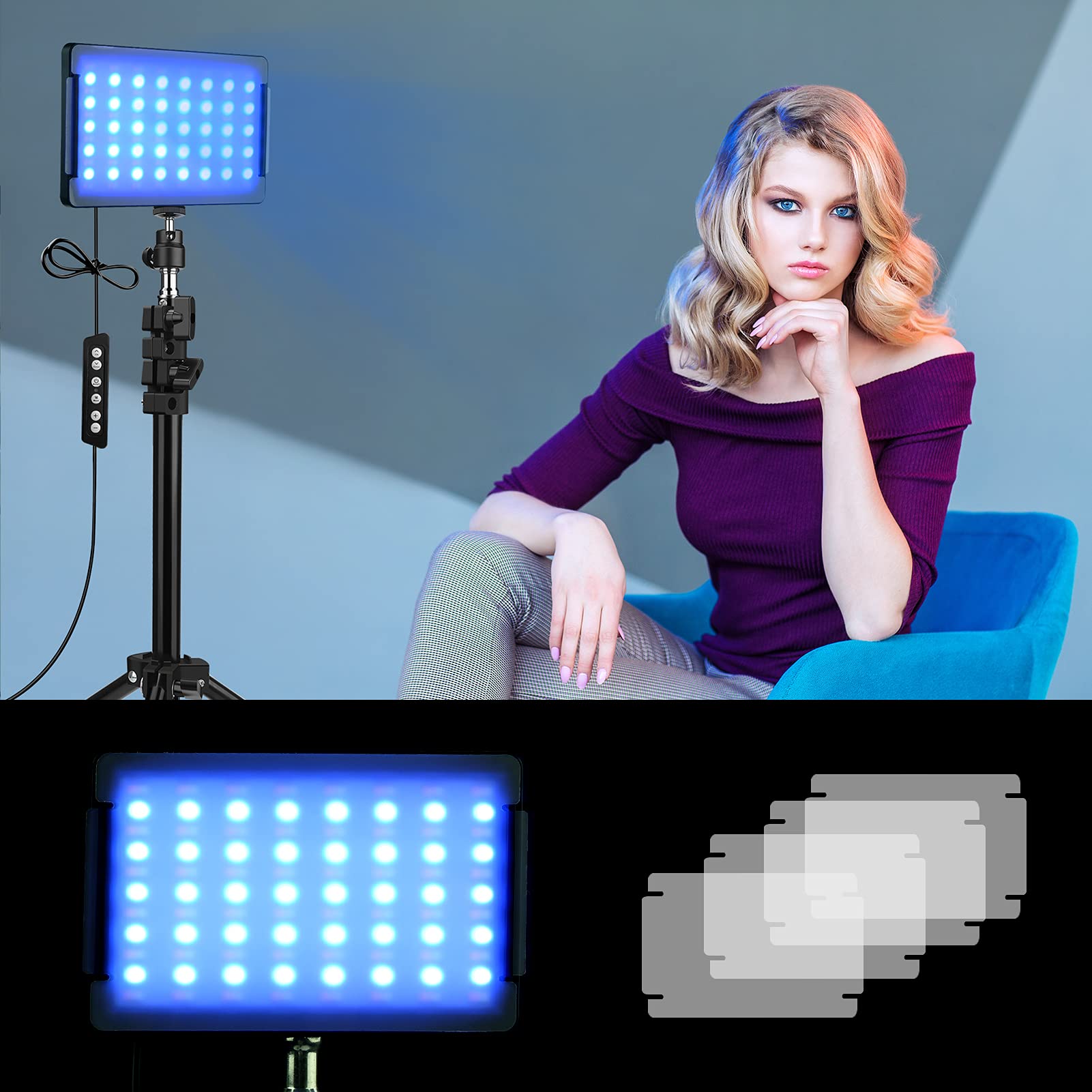 2 Pachetto Kit di Luci per Videoconferenze, Video Luce LED Dimmerabile 2500K -6500K con Telecomando, kit di illuminazione da studio per registrazioni video e fotografie YouTube,1,6m