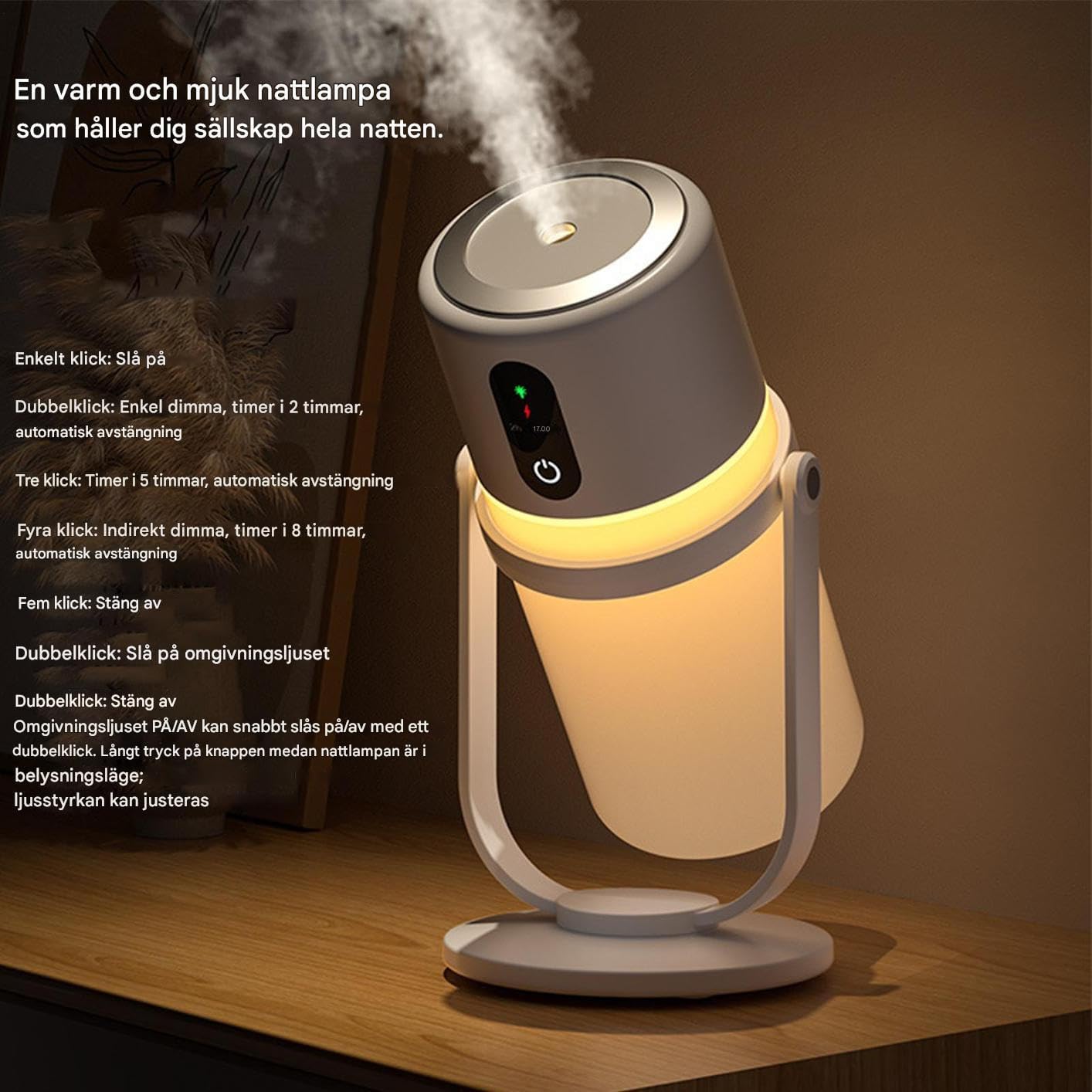 Humidificador portátil de viaje silencioso de 300 ml con luz LED | Humidificador de plantas de interior para el hogar, oficina, hotel, escritorio, alivio para tos y aire seco