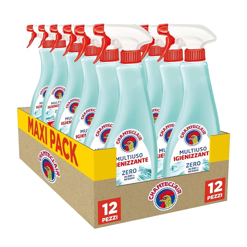 Immagine del prodotto Chanteclair - Multiuso Igienizzante - Zero Aloni e Residui, Spray Ideale per Piccole Superfici anche a Contatto con Alimenti, Forza&Igiene - 12 Flaconi da 625 ml