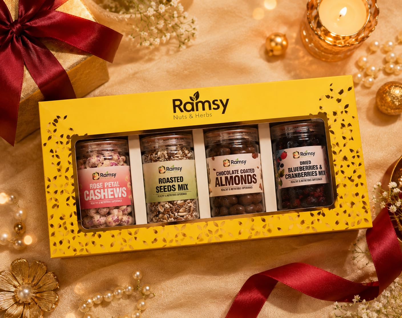 Ramsy Nuts & Herbs Gourmet Gift Box - Dryfruits, Chocolates and much more. 390 Grams. Black Forest Almonds, Rose Petal Cashews, Berry Mix & Super Seeds Mix-image-26