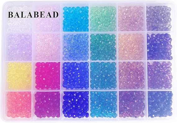 حبات زجاجية من Briolette مقاس 6 مم من حبات Rondelle Crystal ، حبات DIY للحرف اليدوية للسوار متنوعة 24 لونًا مع صندوق حاويات (إجمالي 1200 قطعة)