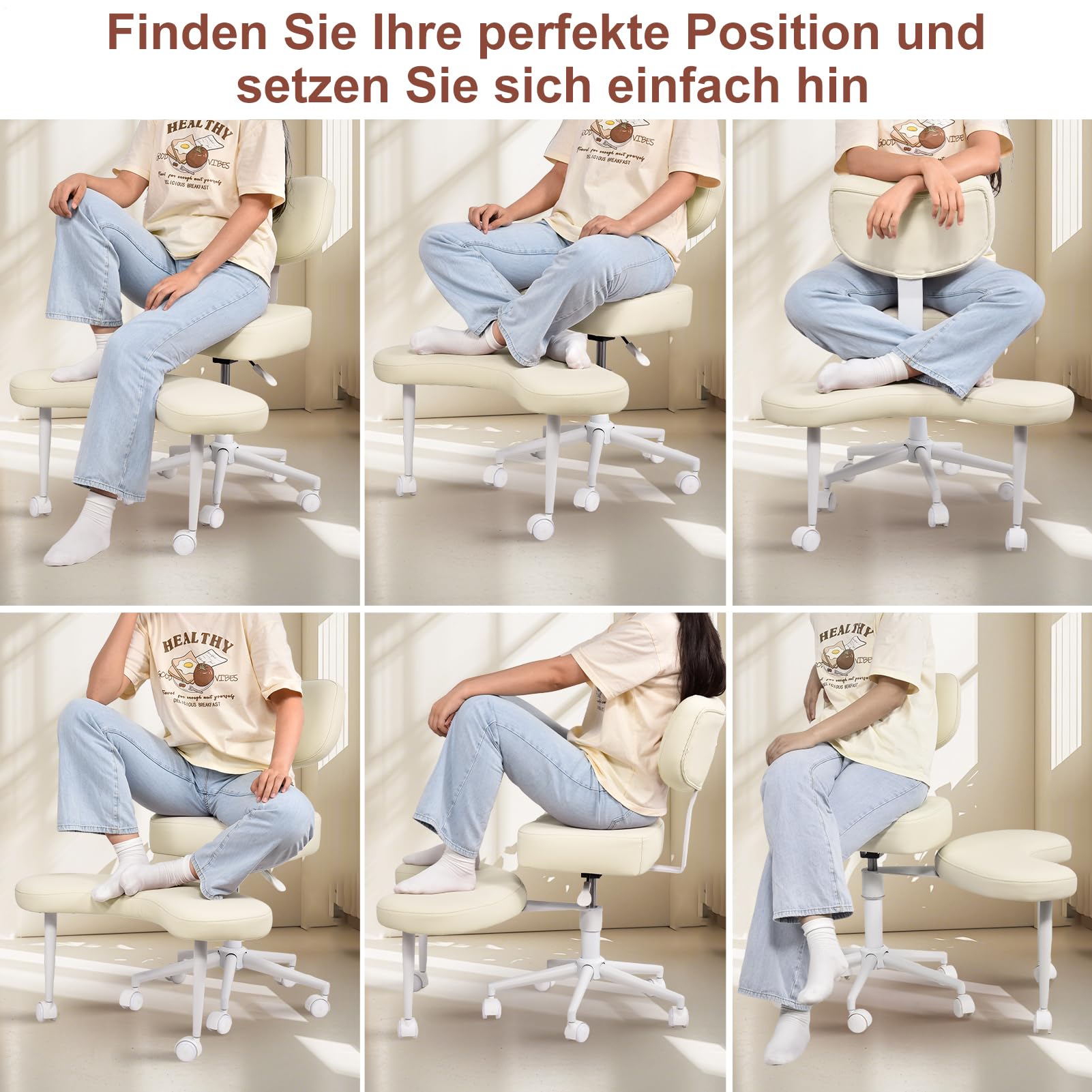 Nuova sedia da meditazione, sedia da ufficio con gambe incrociate e ADHD con ruote, supporto ergonomico per schiena e gambe, seduta regolabile in altezza per meditazione, home office, forte supporto