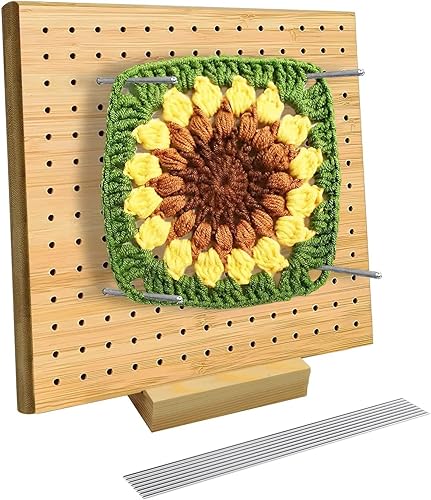 Tabla de bloqueo de ganchillo de bambú para amantes del ganchillo, tabla de bloqueo cuadrada para tejer con 10 pasadores de barra de acero