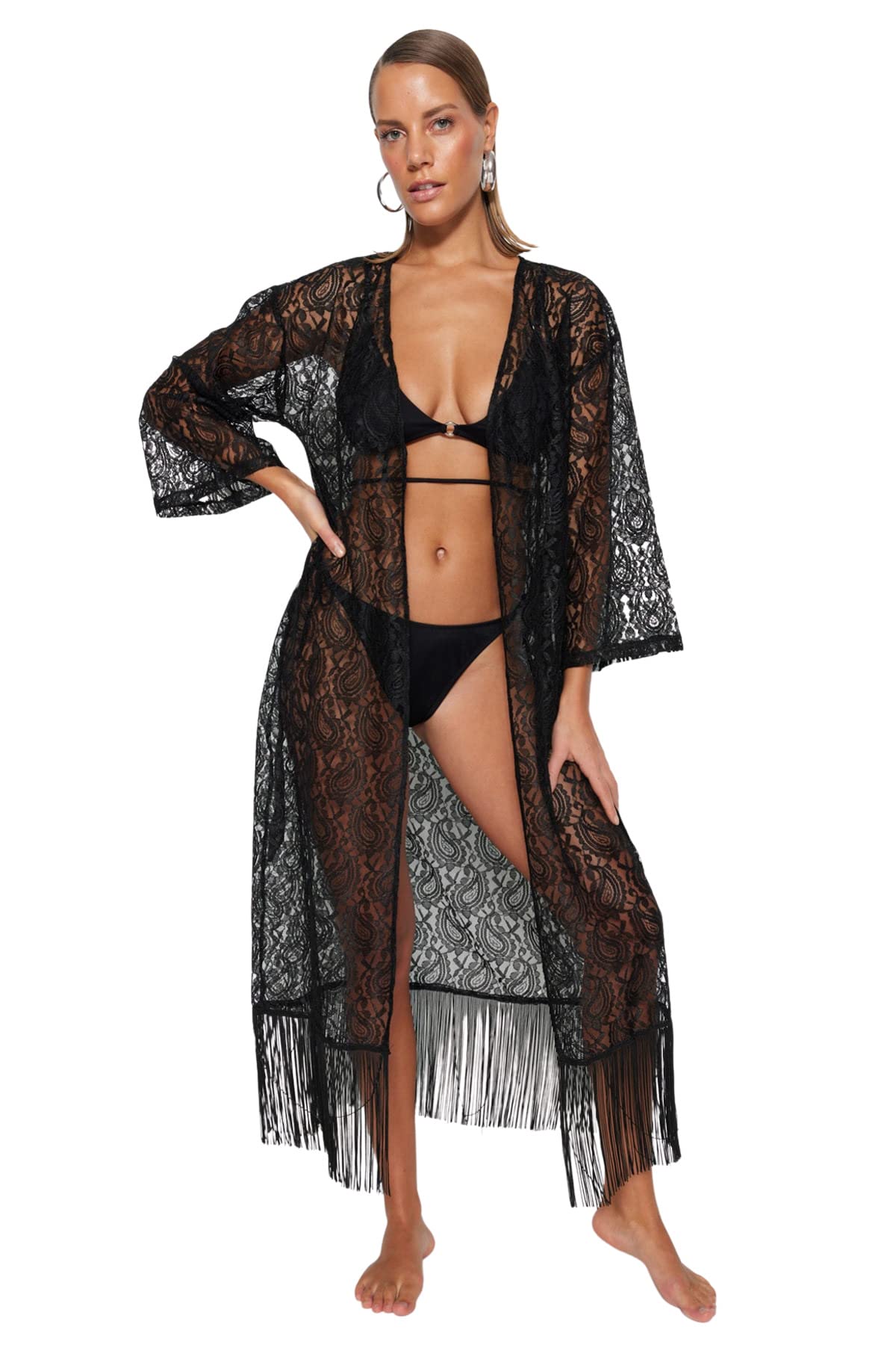 Trendyol Damen Schwarz Kimono & Kaftan Regular, 62