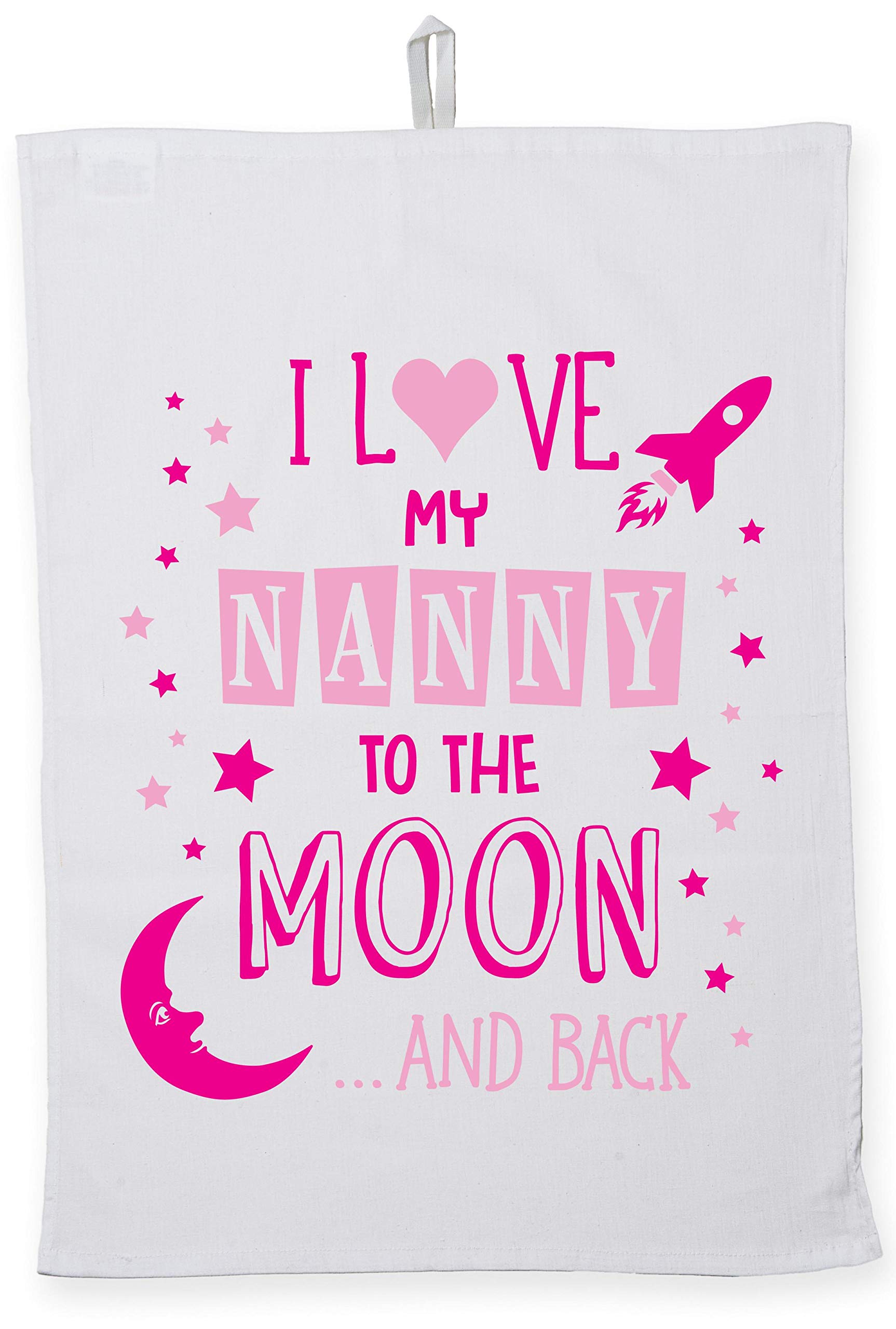 Hippowarehouse I Love My Nanny to the Moon and Back (Pink) Tea Towel Eco Printed Dish Cloth Kitchen accessory 50cmx70cm 100% Cotton