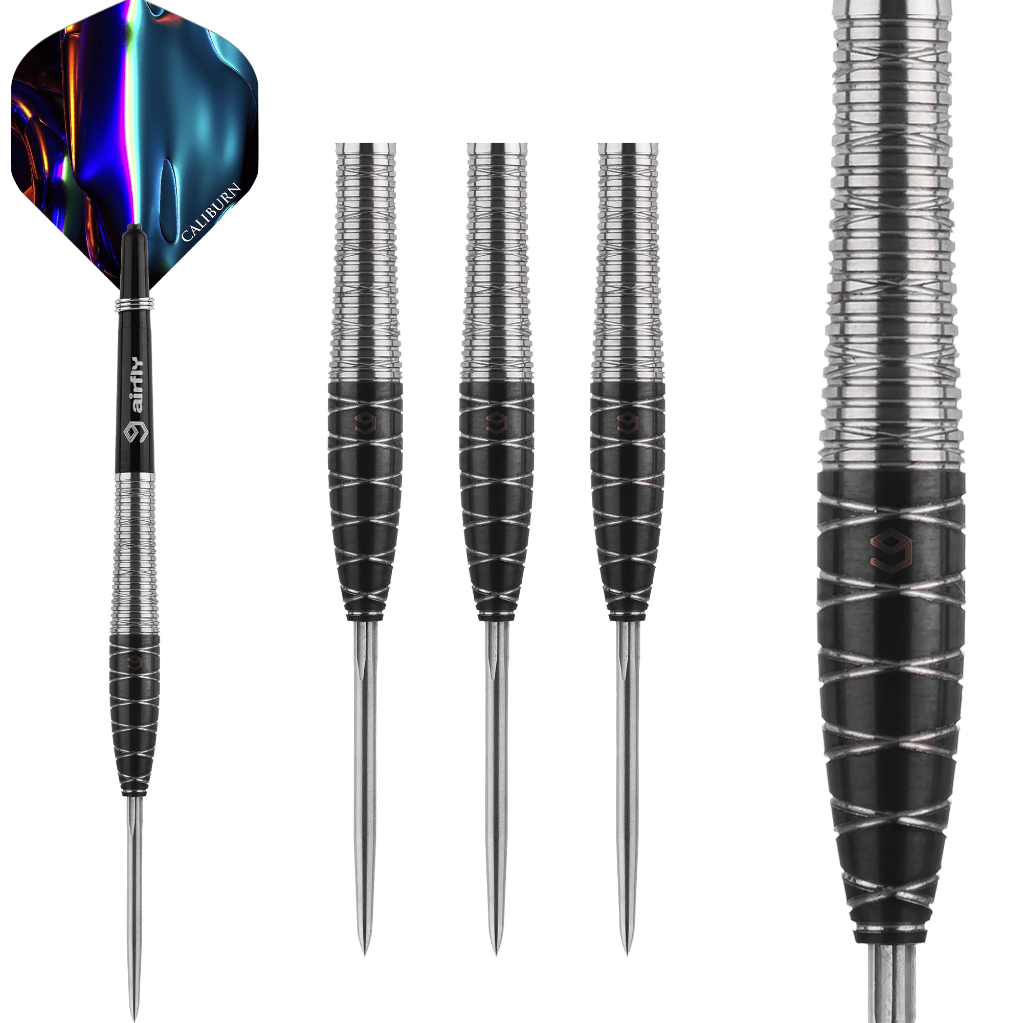 Caliburn | Spiro Darts | Steel Tip Darts Set | 90% Tungsten Barrel | S1 | Multiple Weights Available. (25g) | Professional Darts Set with Flights and Stems.