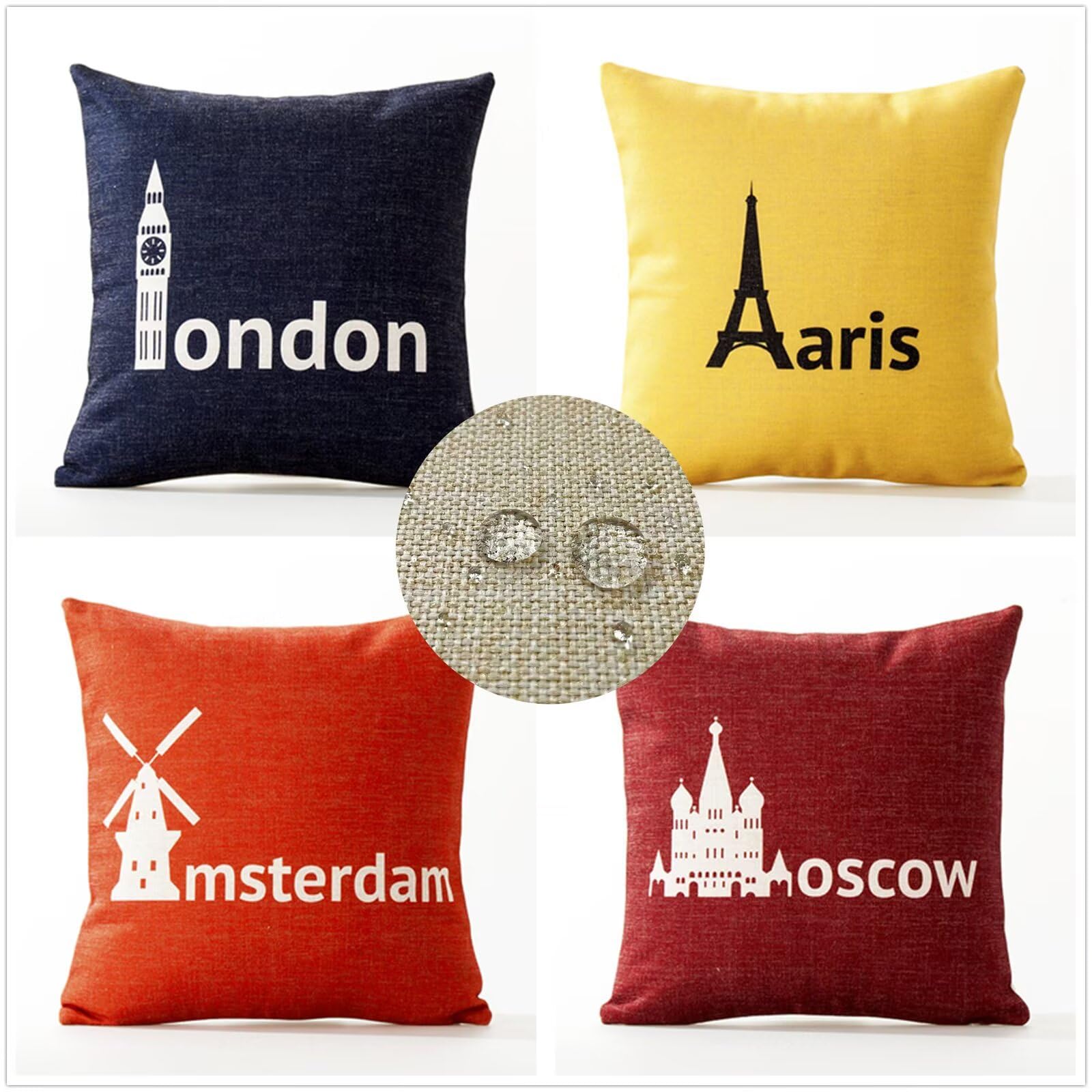 Housse de coussin imperméable en lin haut de gamme avec zip invisible F-733